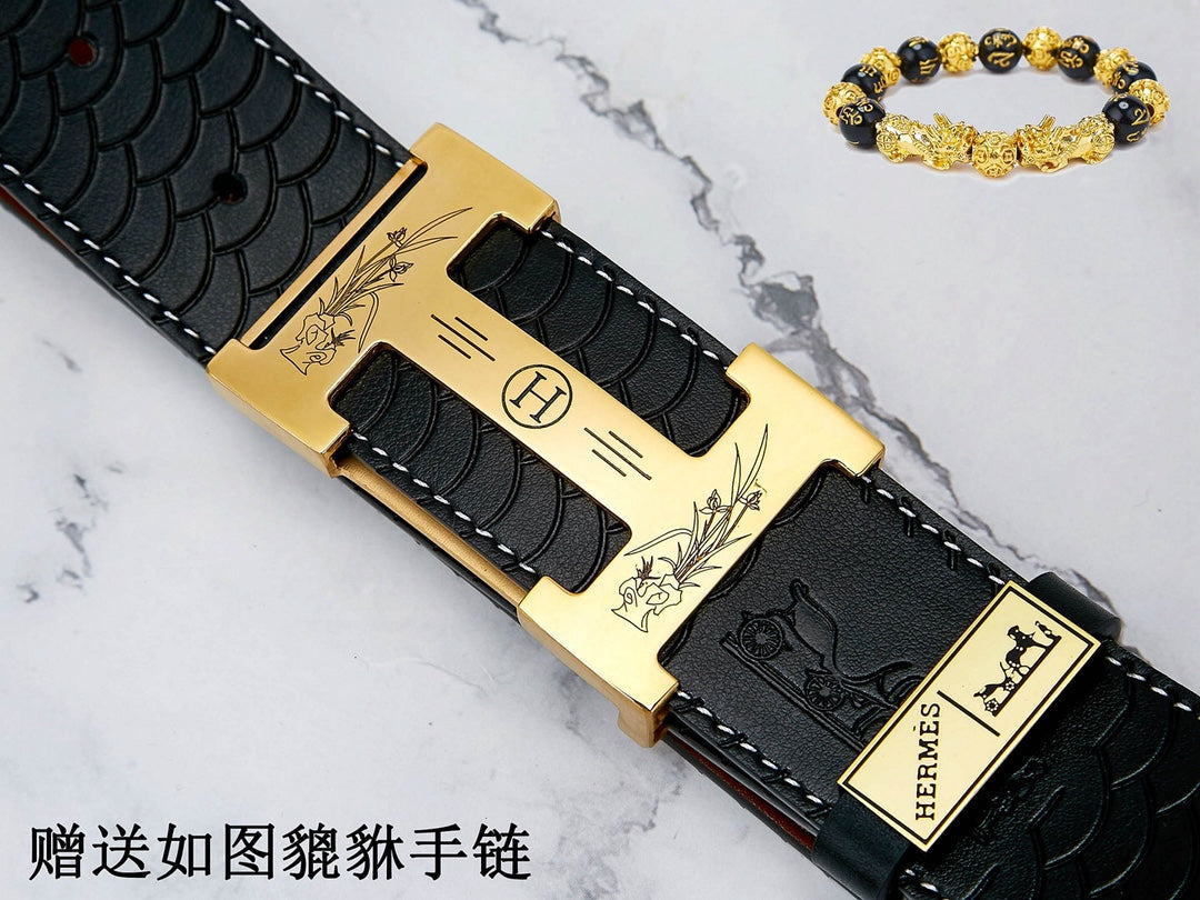 HM Constance Belt 38mm Black Cowhide Gold Buckle 619789
