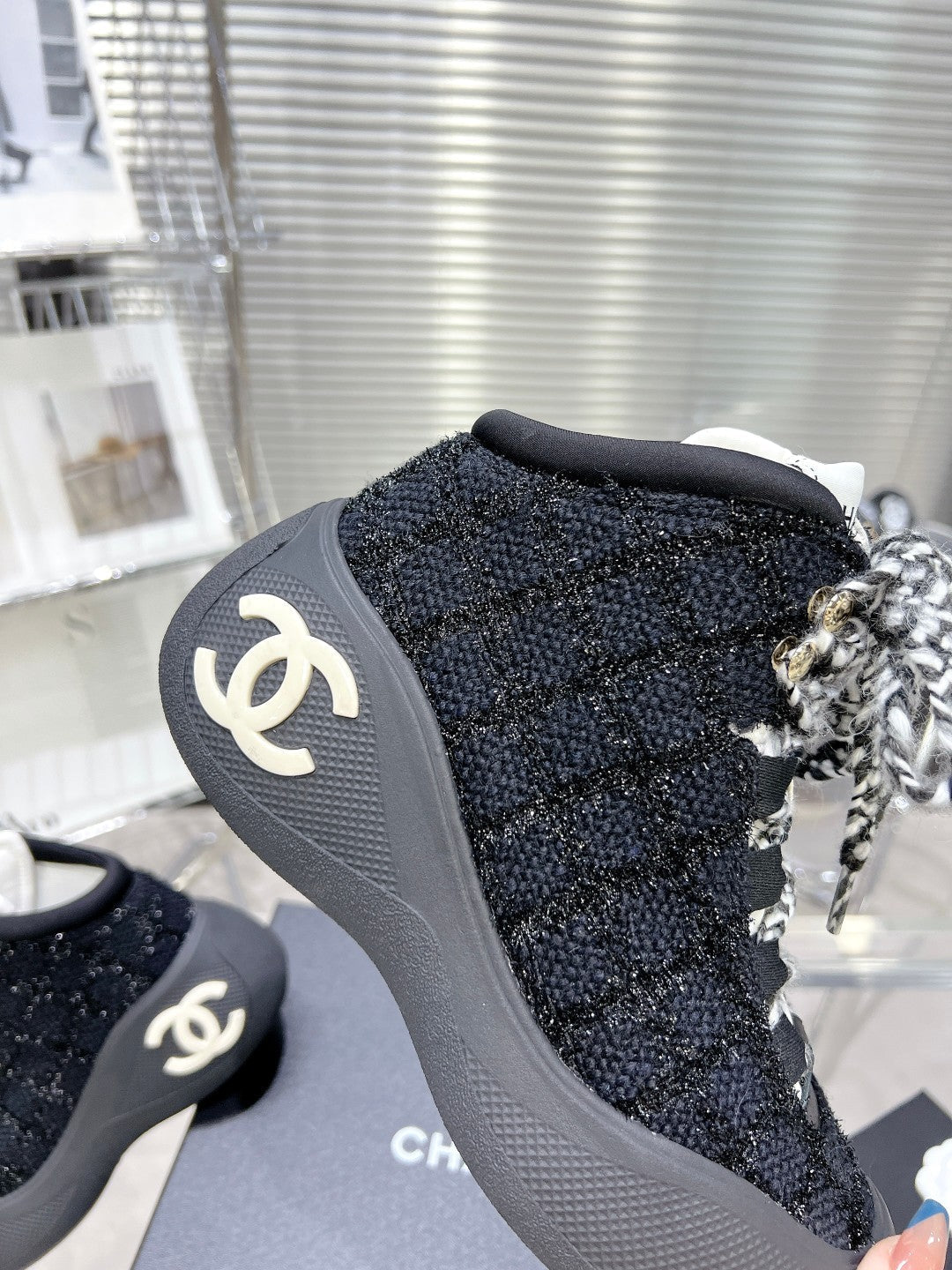 CC CANO ALTO SNEAKER IN BLACK TWEED AND RUBBER