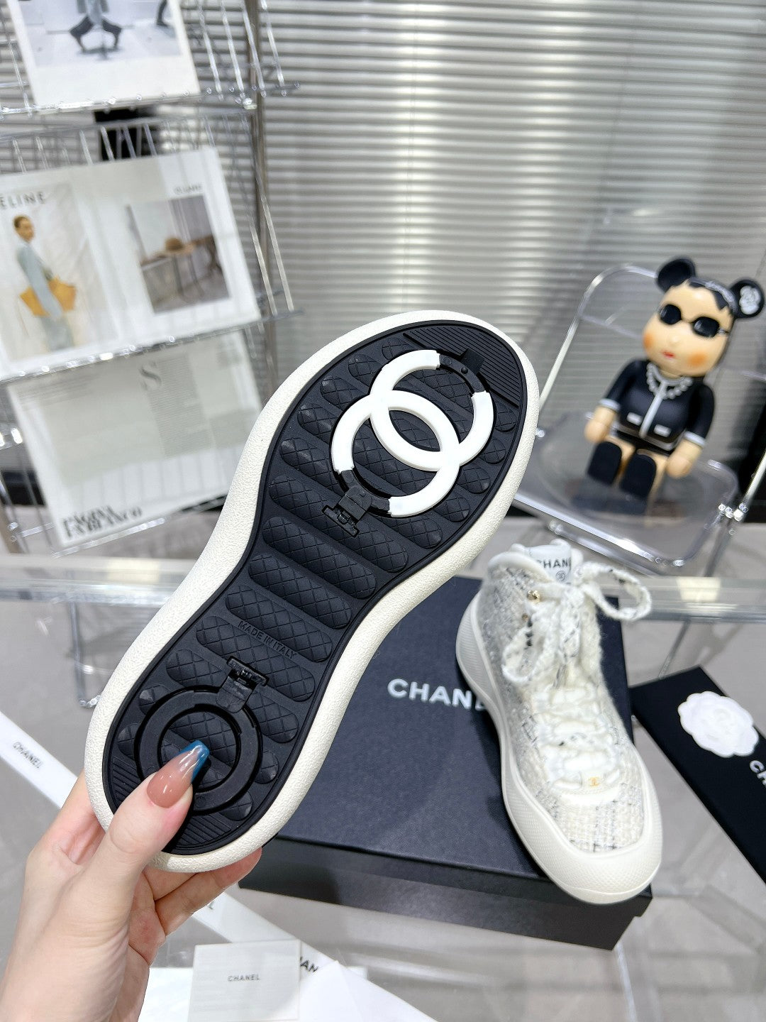 CC CANO ALTO SNEAKER IN WHITE WOOL TWEED AND RUBBER