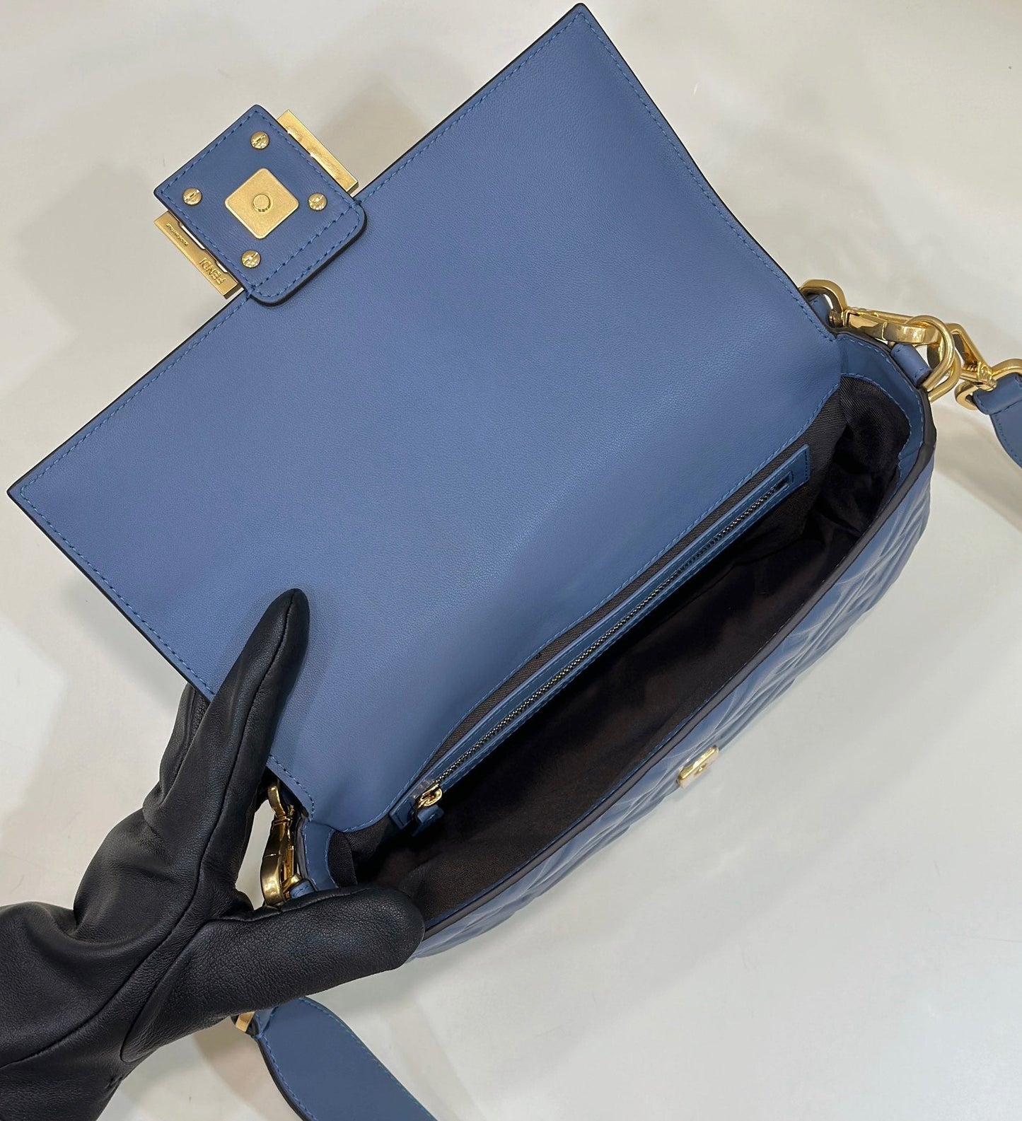 Baguette 27cm Blue Lambskin Gold Hardware
