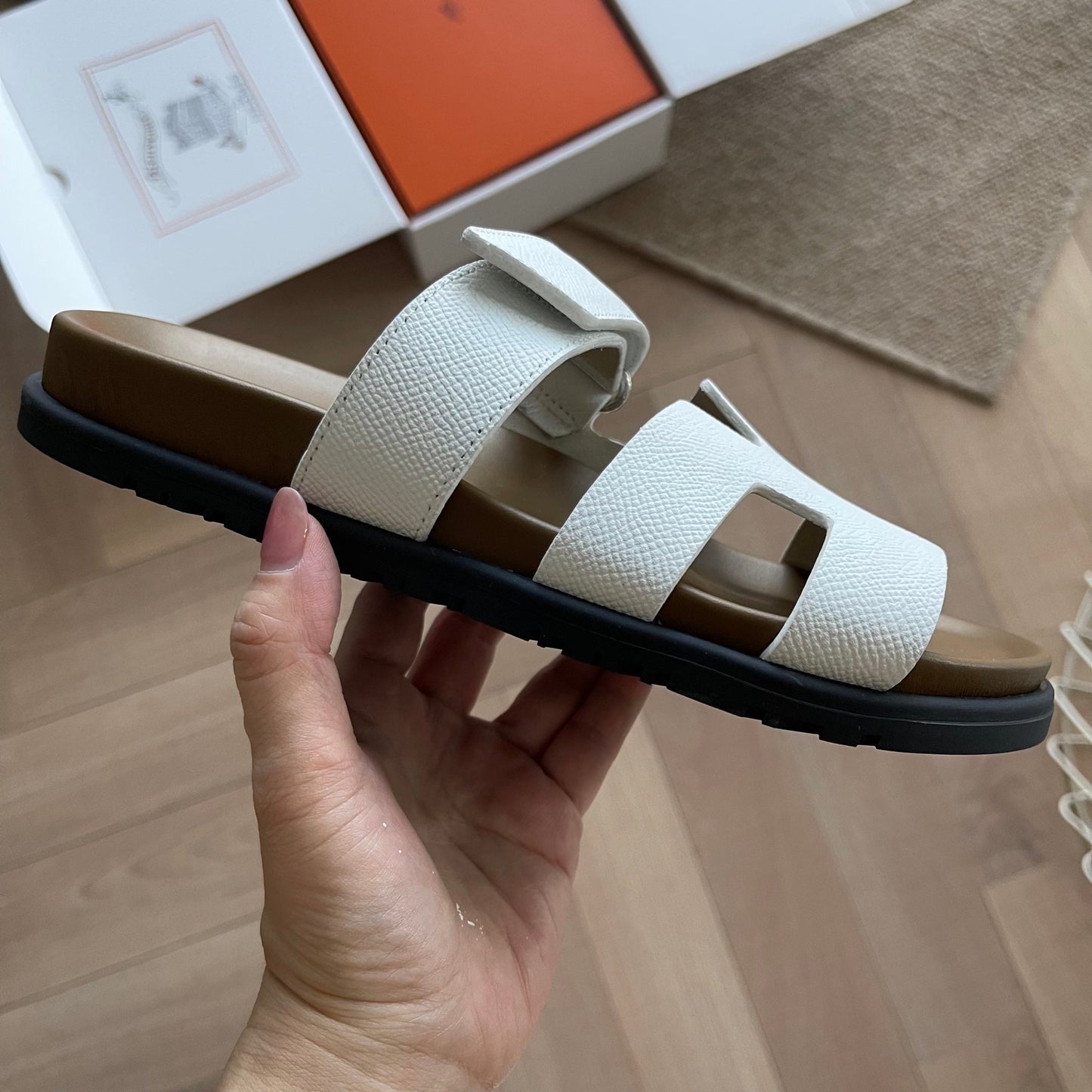 HM Men's Chypre Slide White Epsom Calfskin 538612