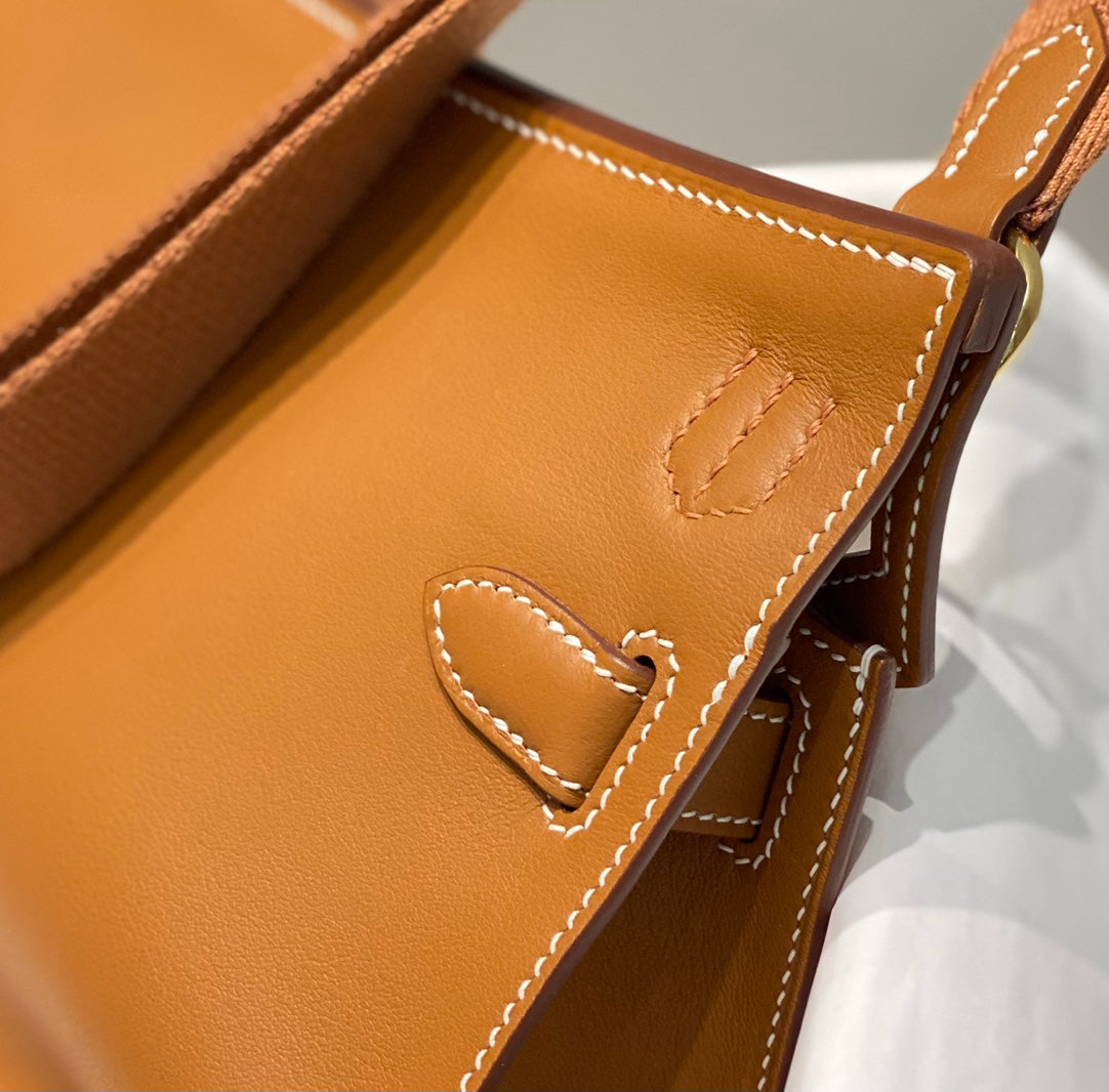KELLY 23CM JYPSIERE TAN LEATHER CROSSBODY BAG GHW