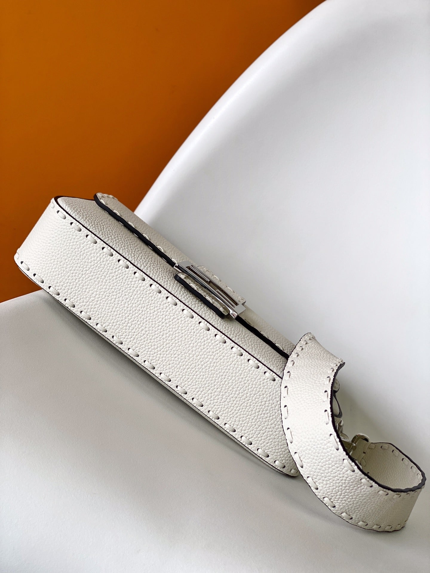 Fend Baguette 27 Bag White Calfskin Shw