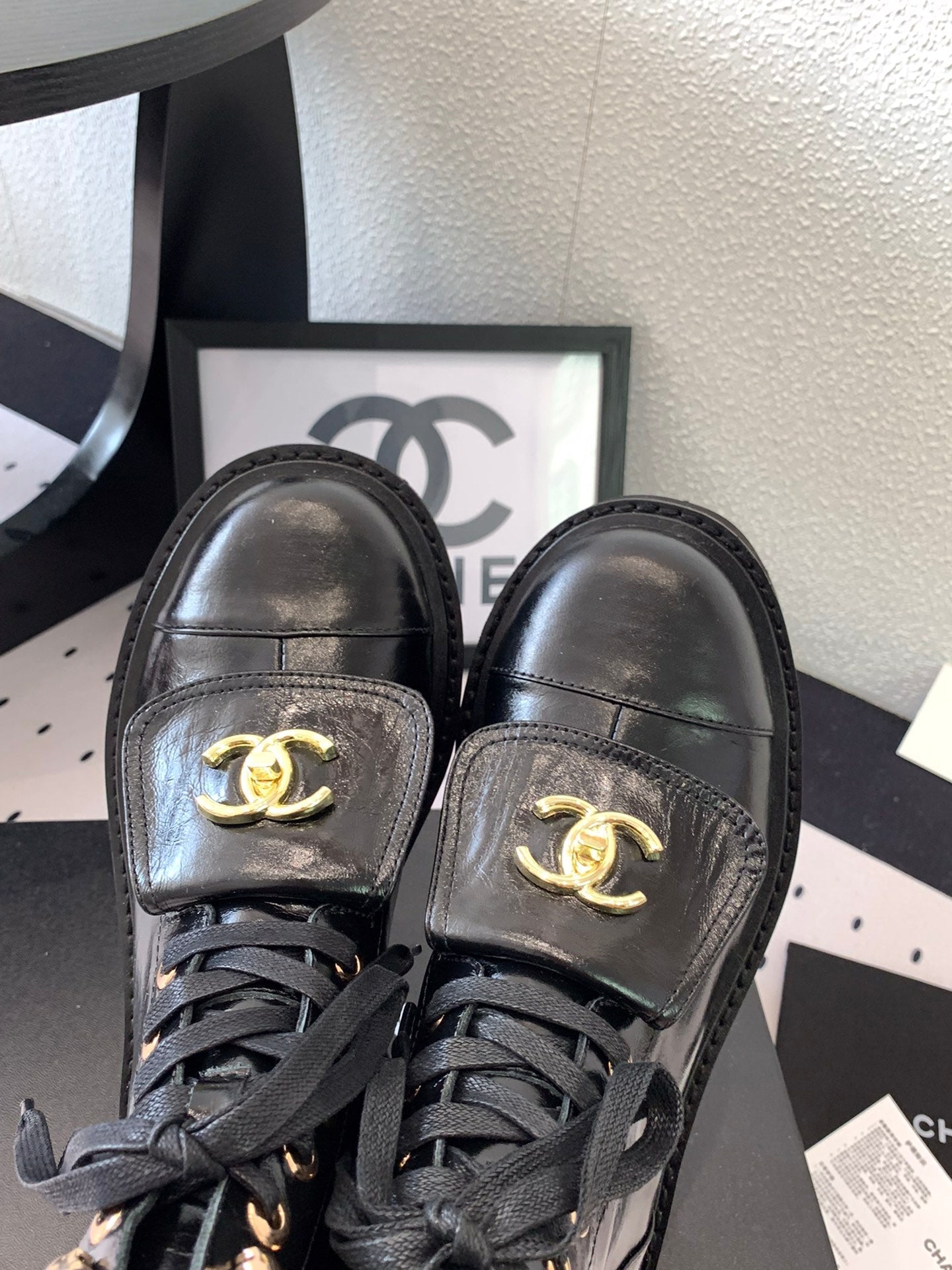 CC Short Boots In Black Logo Print Lambskin 938057