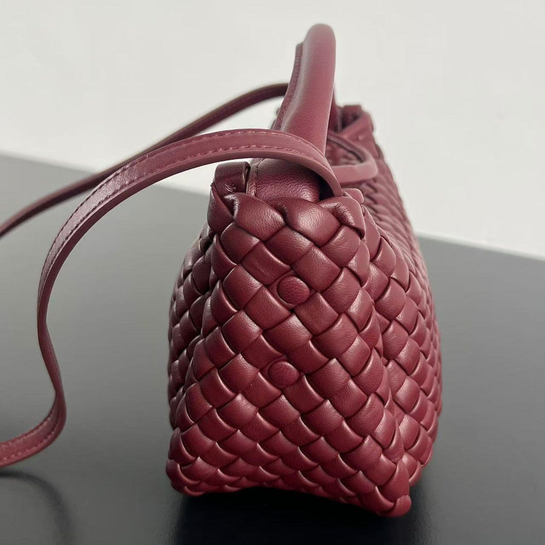 BV Small Cobble Top Handle 23cm Dark Red Lambskin