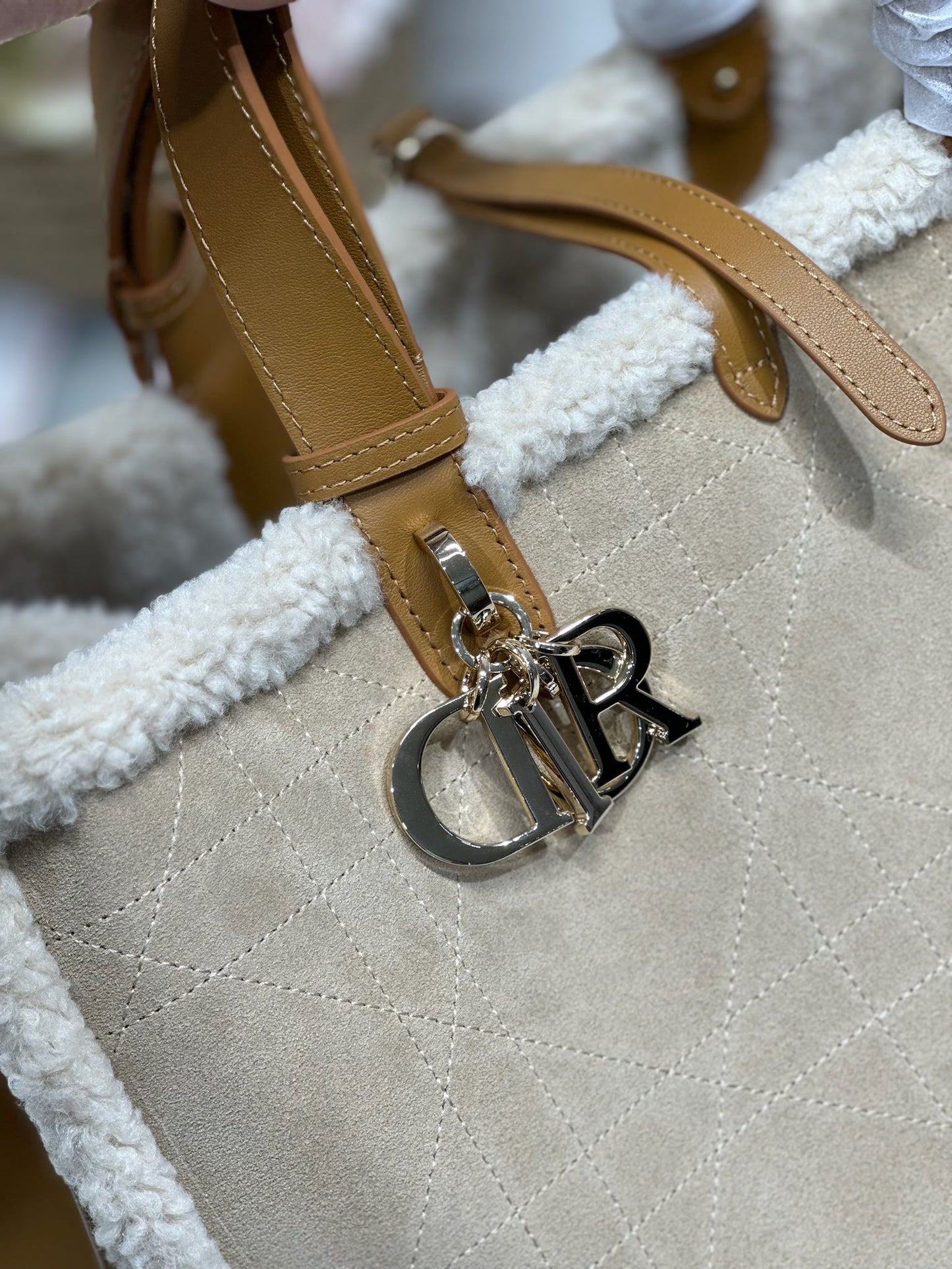 CD Toujours 37 Camel Brown Cowhide And Fur Gold Hardware
