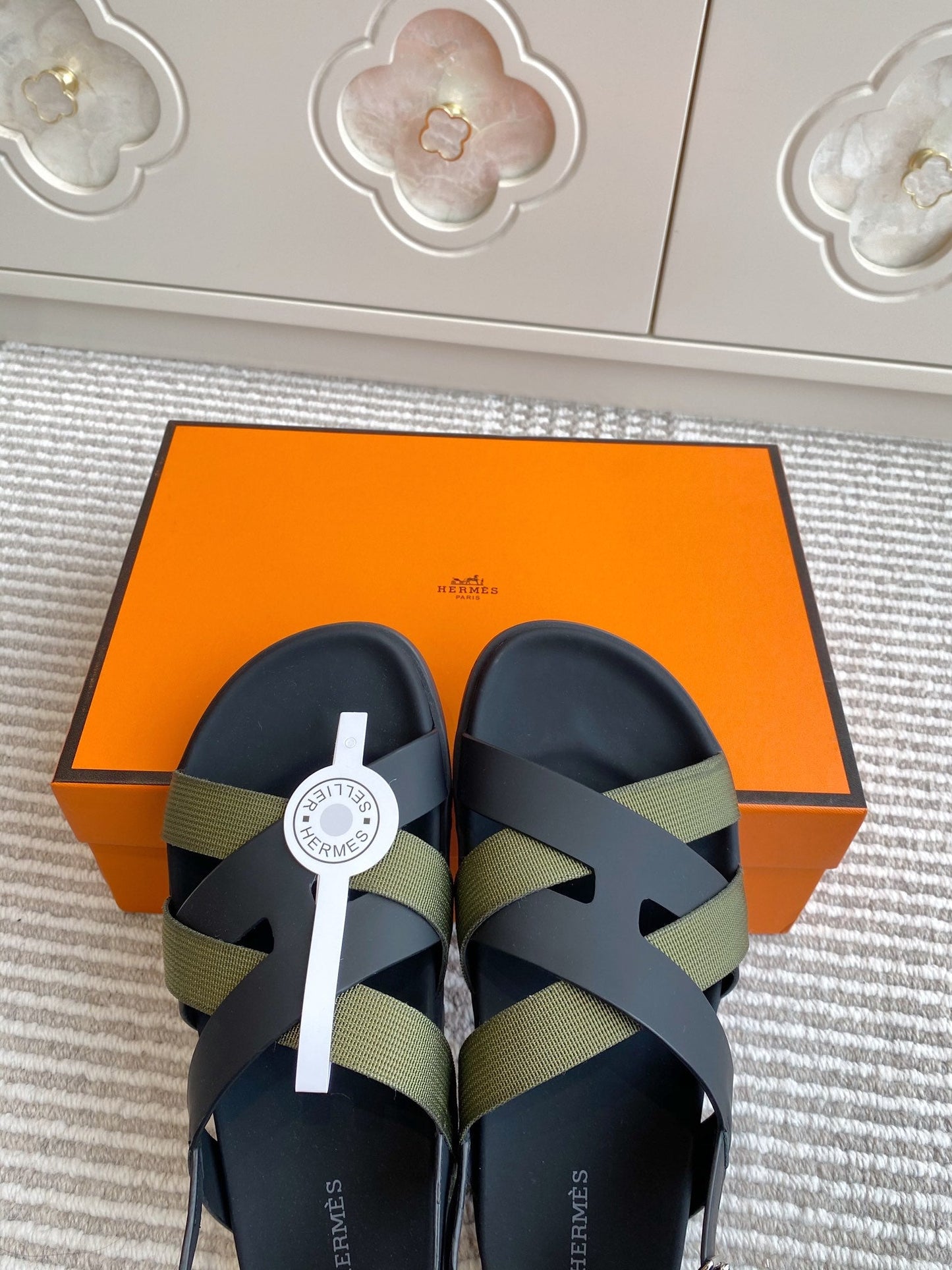 HM Heracles Sandals Black Army Green Calfskin 291450