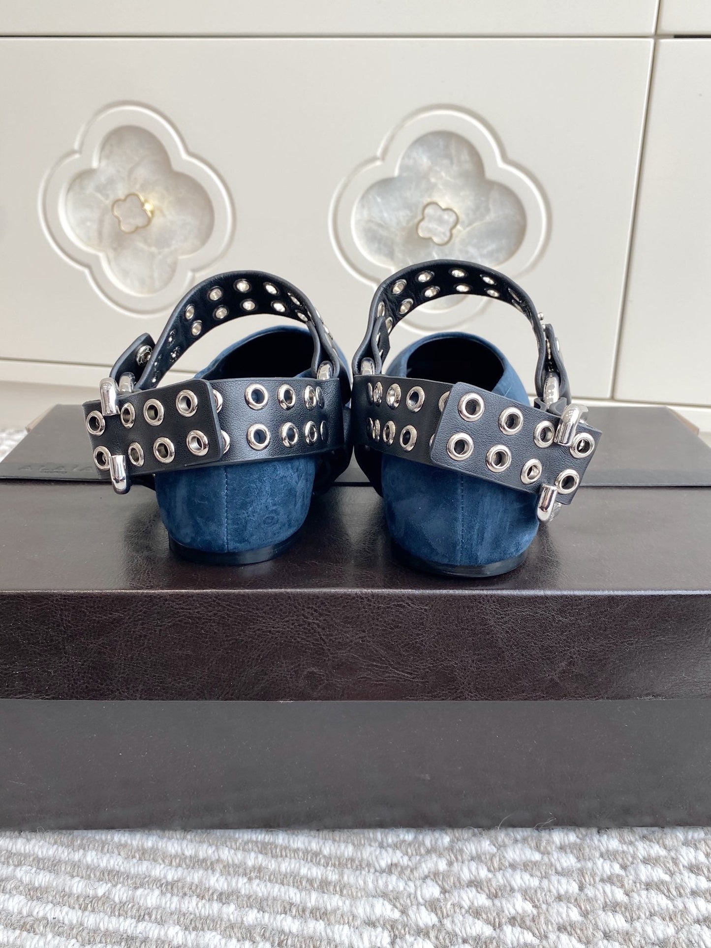 Alaia 25 Biker Ballet Flats Blue Suede 291056