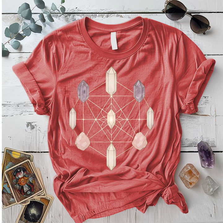 Crystal Symmetry T-Shirt Mockup Coral Silk