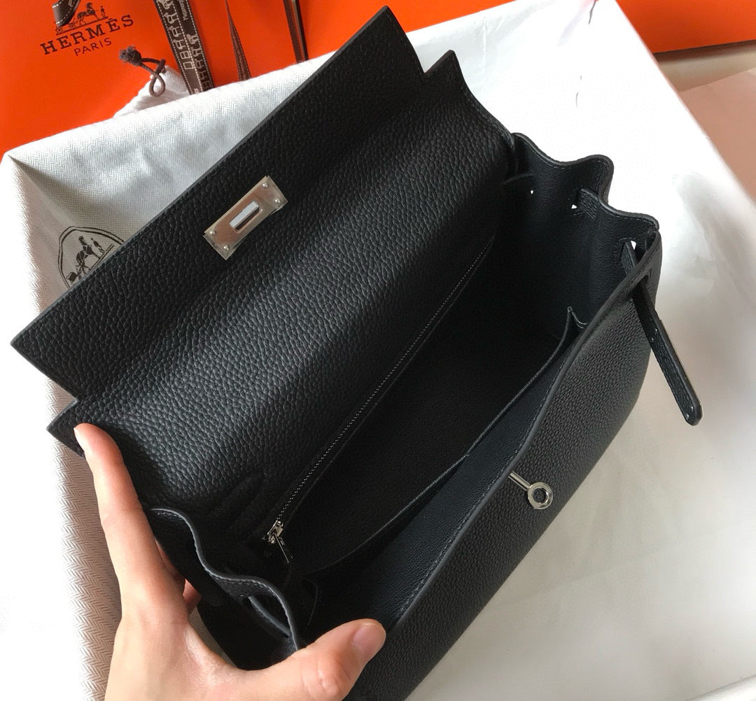 HM KELLY BLACK TOGO LEATHER SILVER HARDWARE