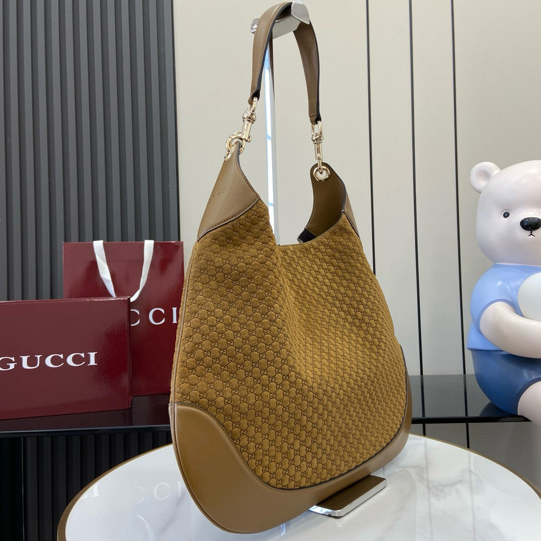 GG Tote Bag Brown Velvet Embossed and Leather