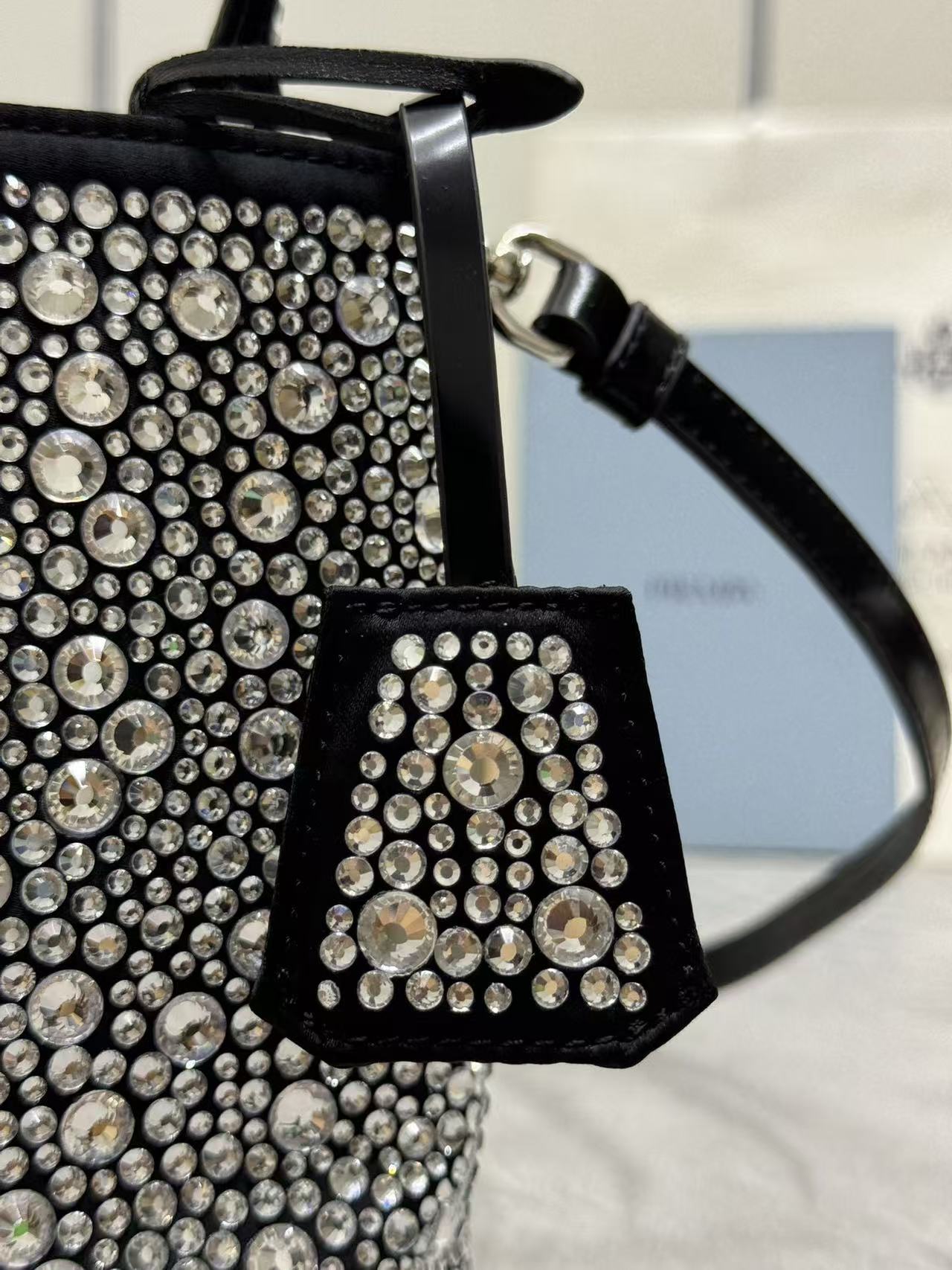Prada Panier Bag Black White Crystal-embellished Leather