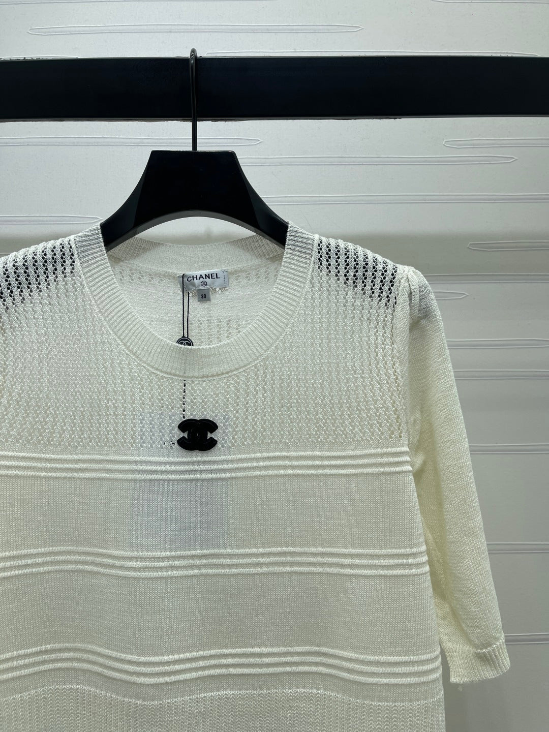 Chanel 2026 Hollow Short-sleeved Shirt Yellow and White Cotton