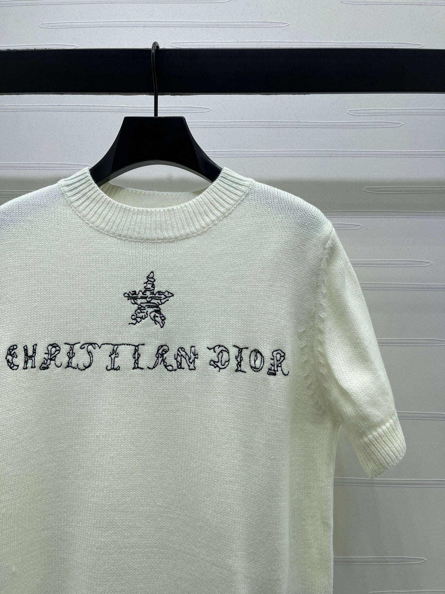 Dior 2026 Embroidered Letter Knit Short-Sleeve T-Shirt Wool