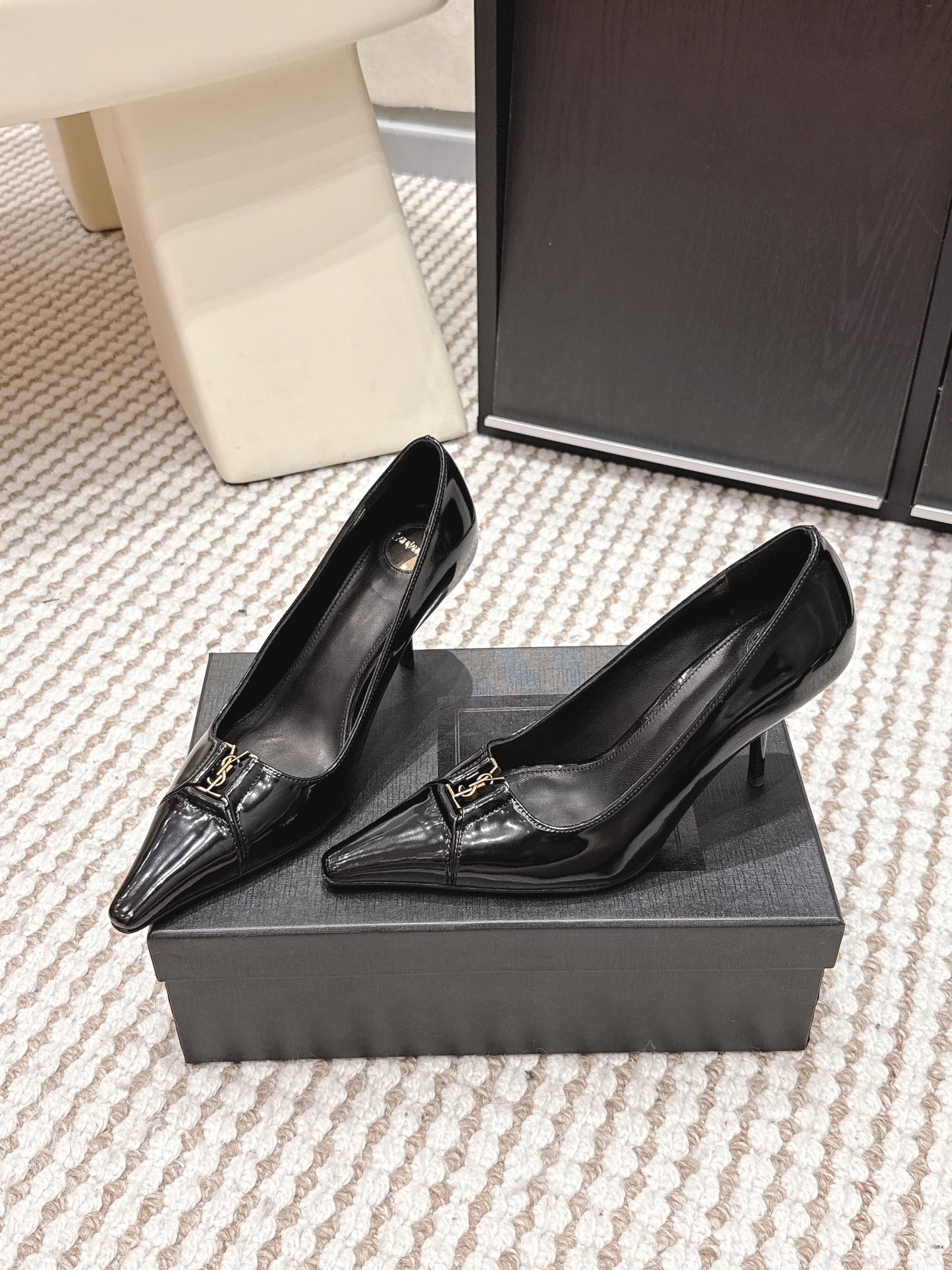 YSL 26ss High Heel Pumps 75 Black Leather 654703