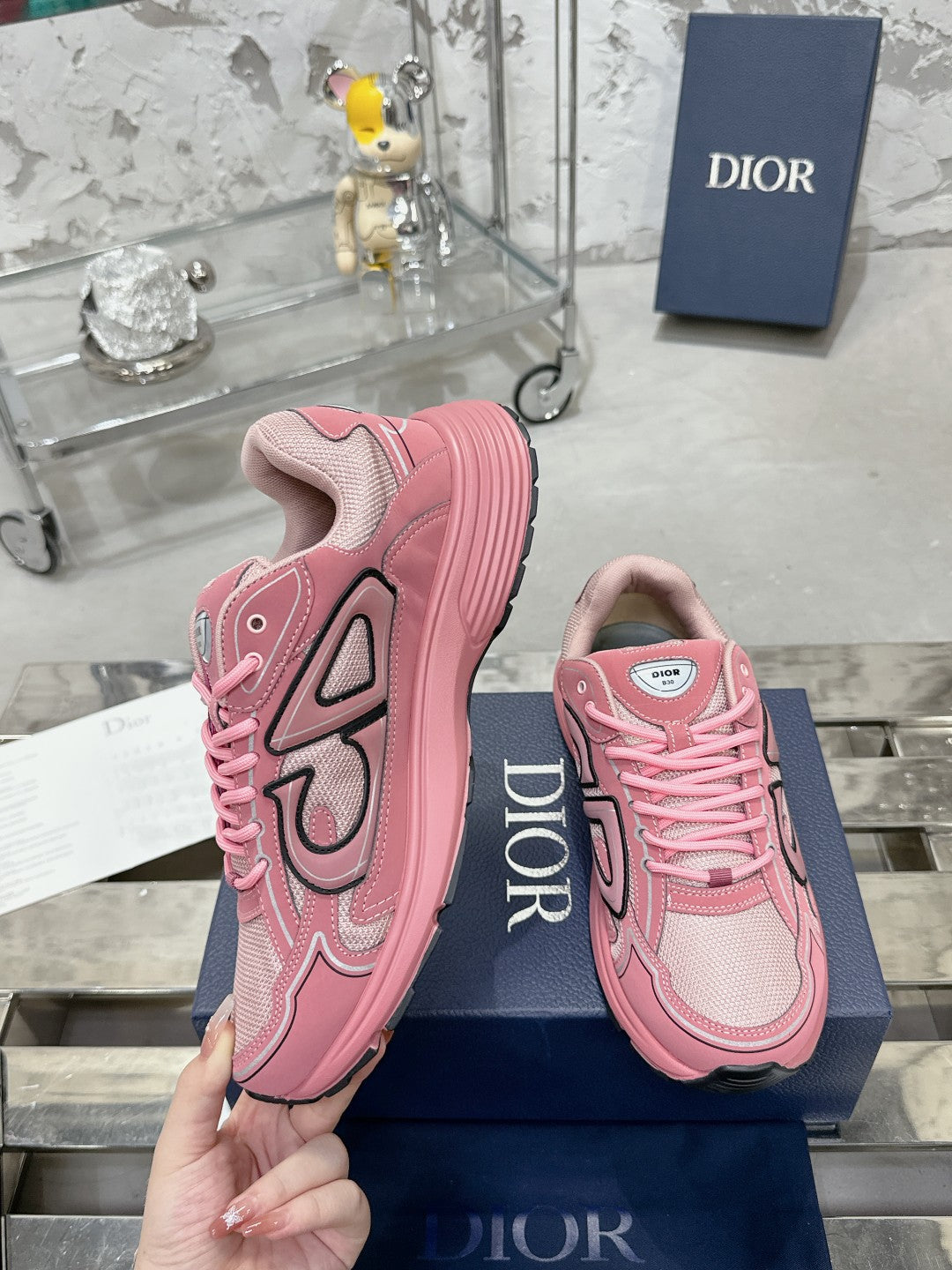 CD B30 Sneaker 35mm In Rose Pink Mesh Fabric 100648