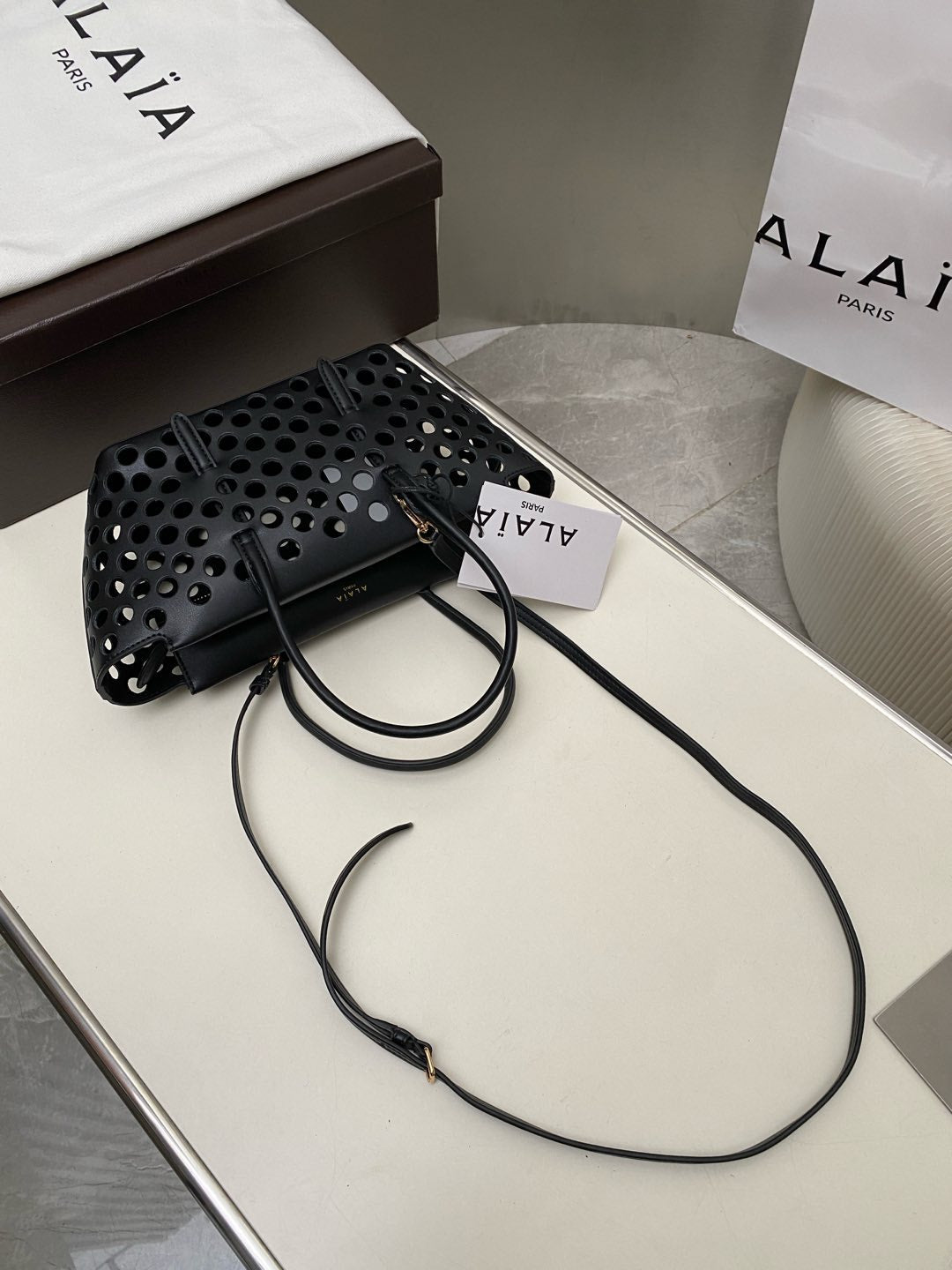 Alaia NEO MINA 20 BAG BLACK CALFSKIN 243014