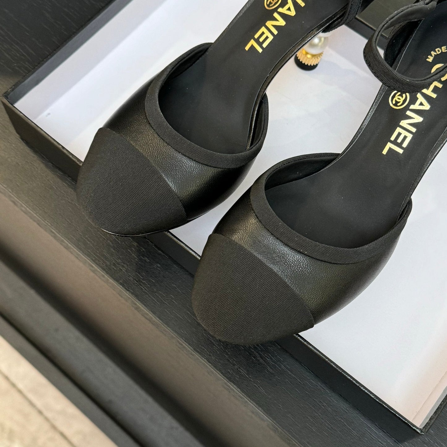 CC 25S Slingback 85mm Black Calfskin Grosgrain