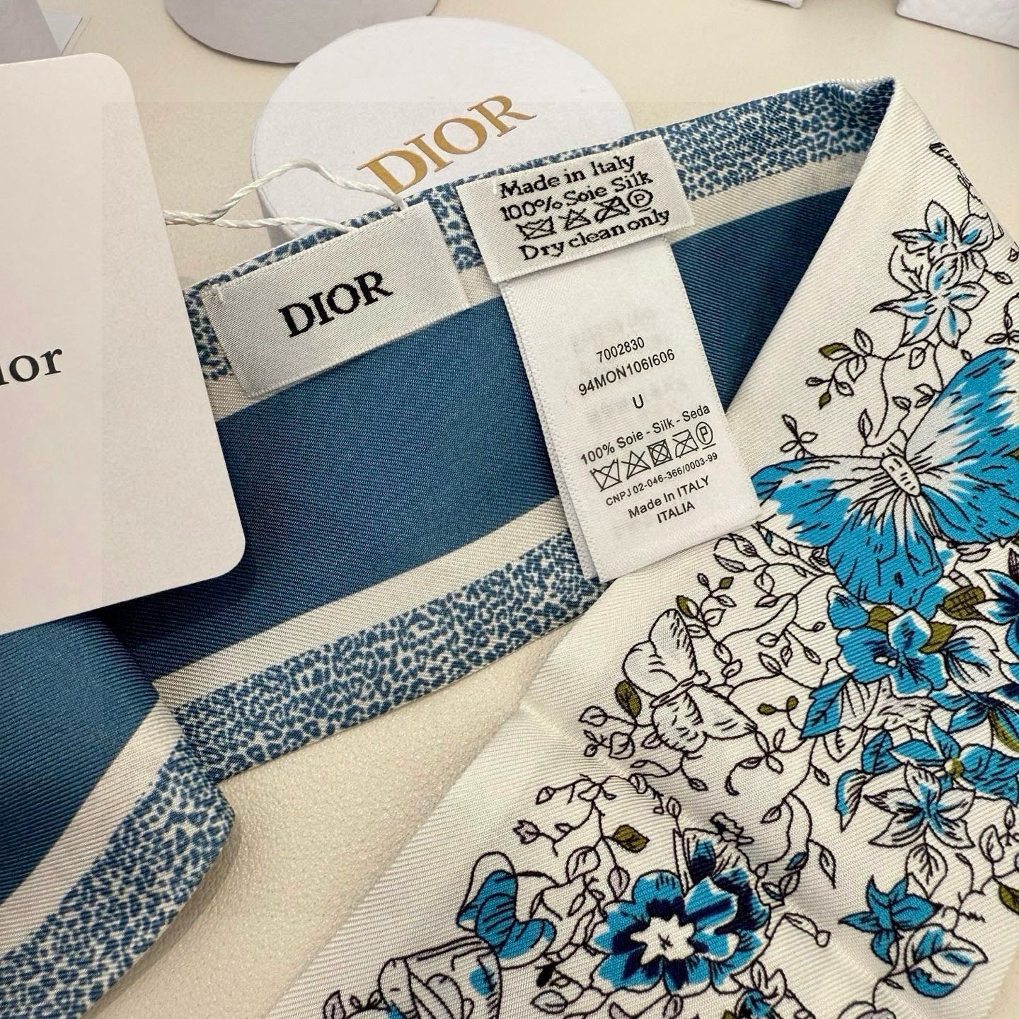 CD Twilly Mini Scarf 105cm Blue Mulberry Silk 941922