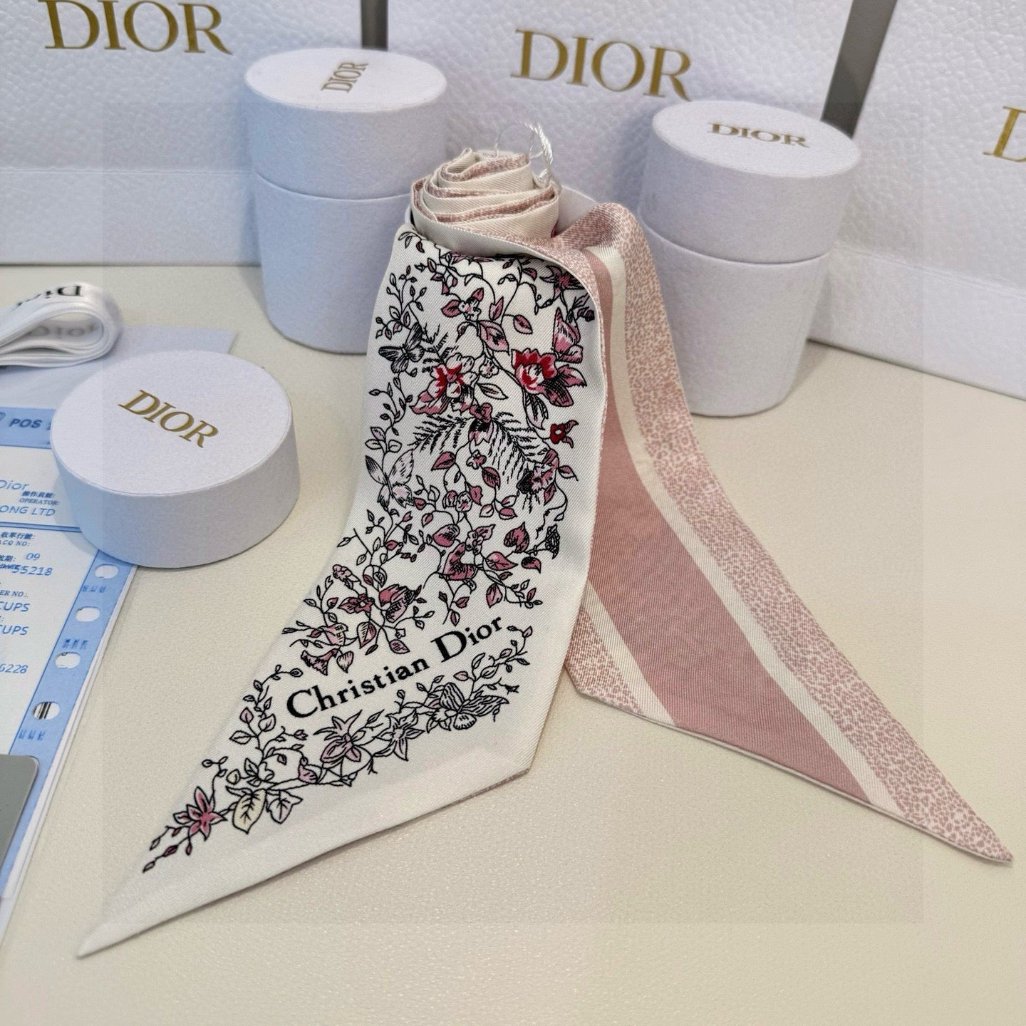 CD Twilly Mini Scarf 105cm Light Pink Mulberry Silk 941924