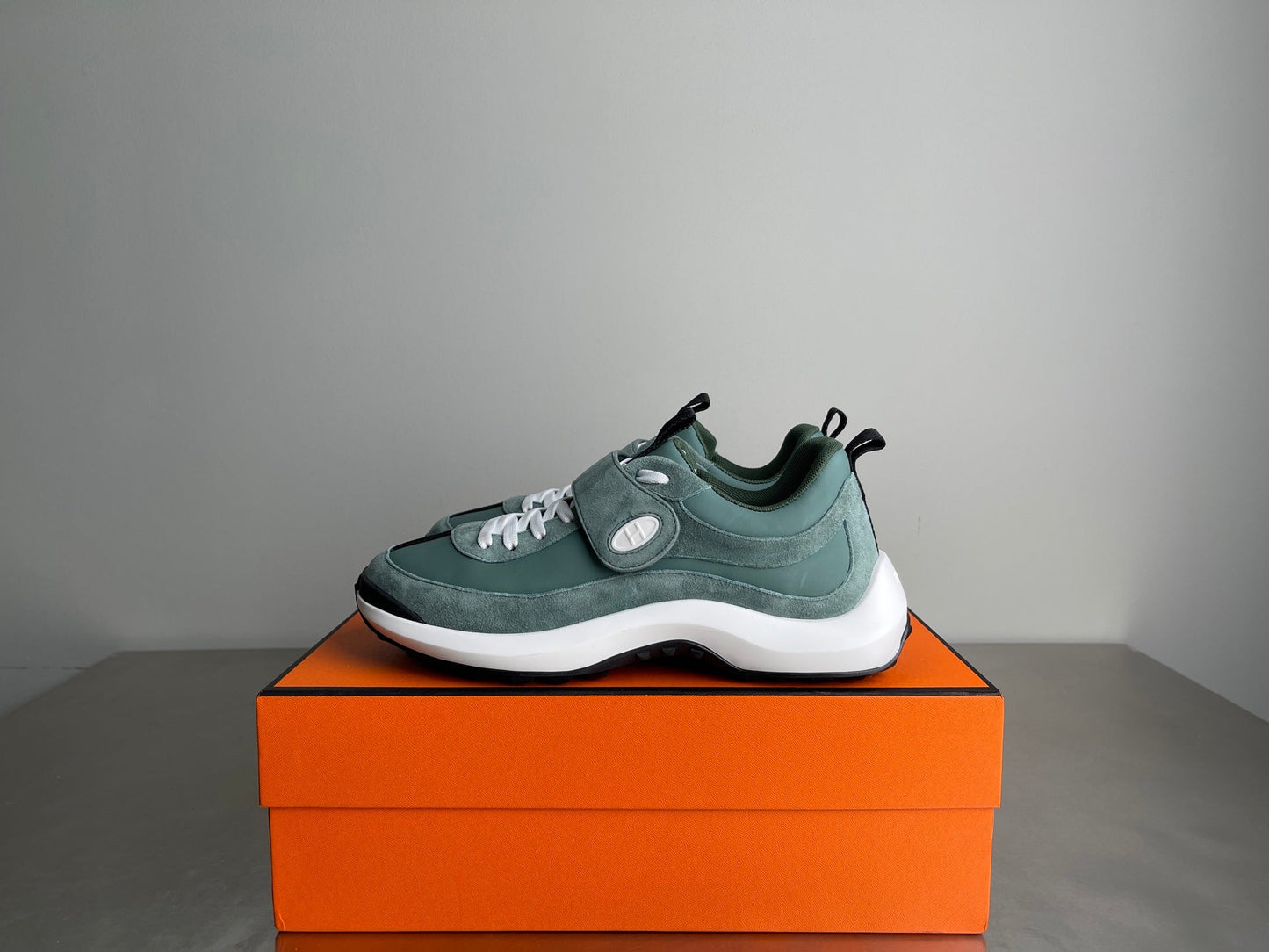 HM Men's Loop Sneaker Light Green Calfskin Suede 741465