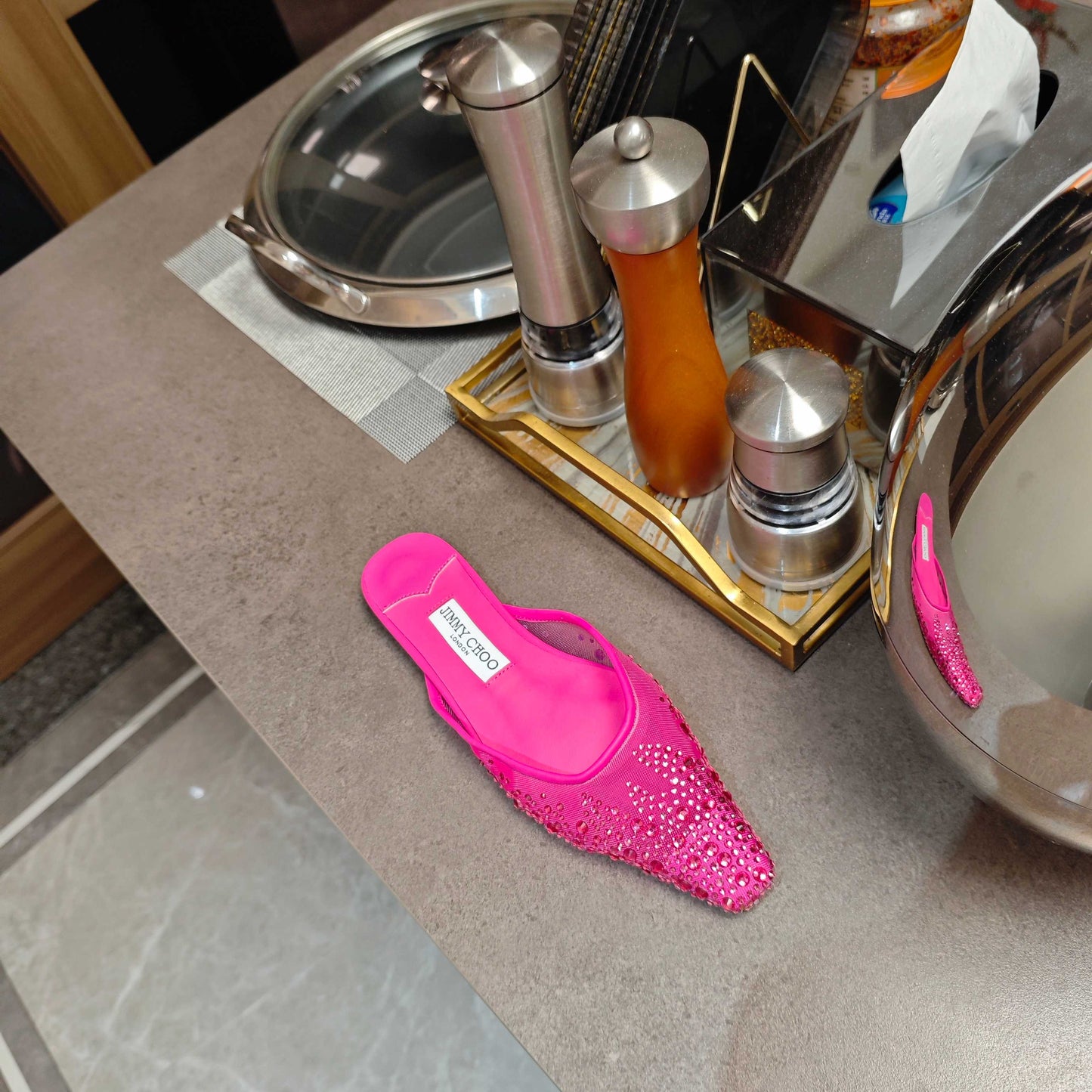 Jimmy 25 Mule Flats Deep Pink Mesh Gauze 240057