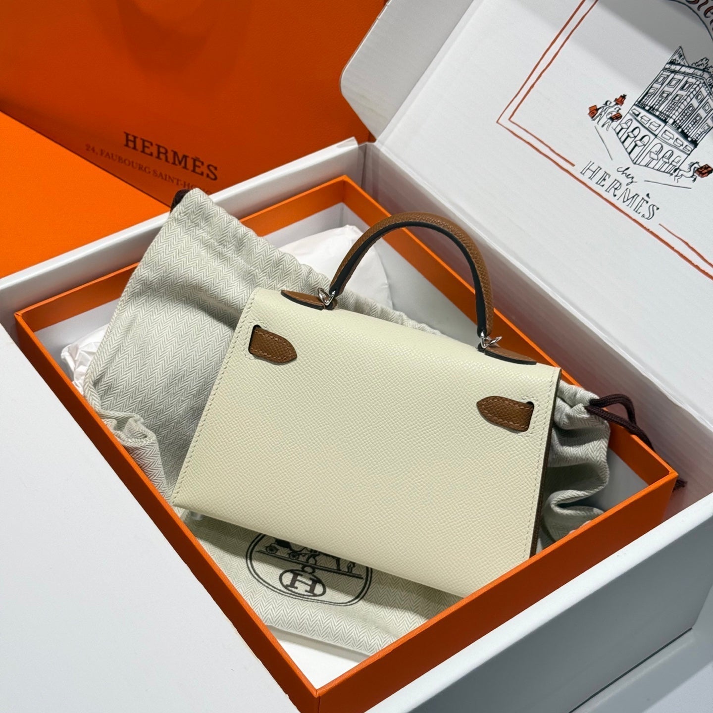 HM Mini Kelly 19 Beige mix Chocolate Epsom 243112