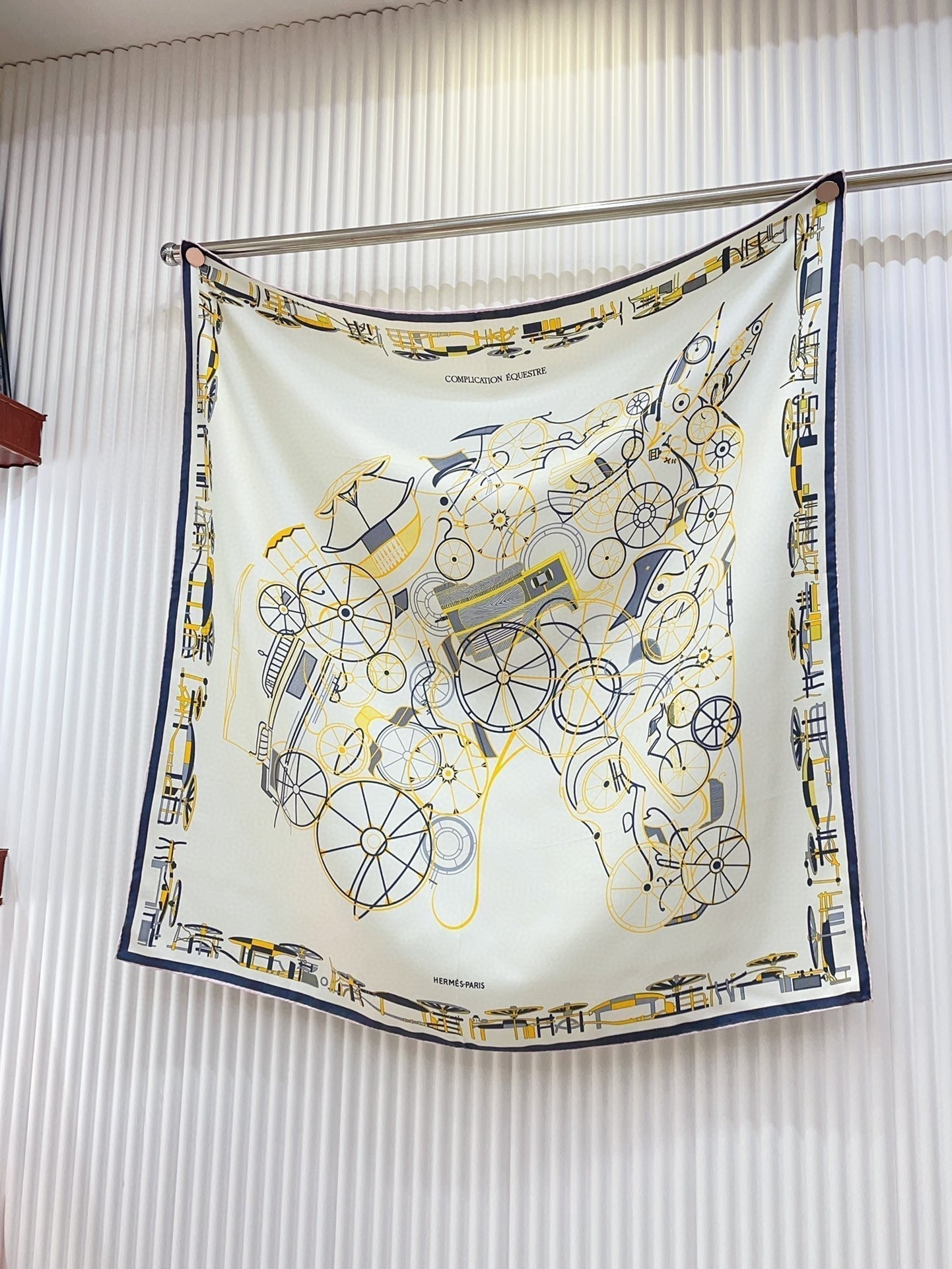 Complication Equestre Scarf 90 CM In White Yellow Coloful Silk Twill 345898