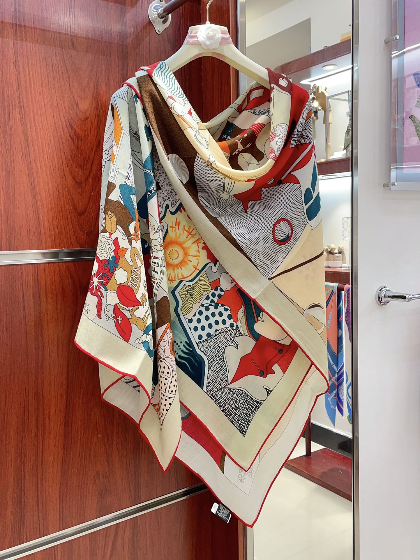 Ca Decoiffe ! Scarf 140 CM In White Colorful Cashmere And Silk 378470