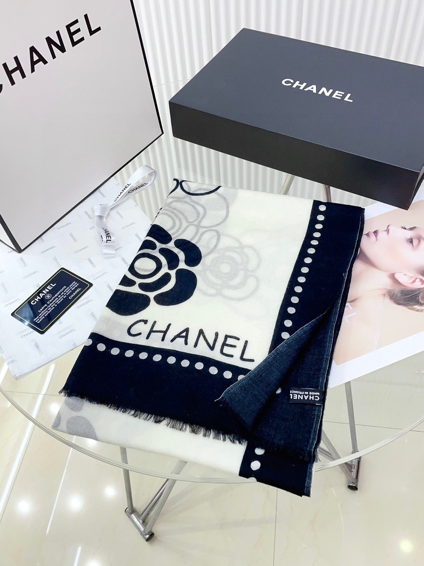 CC Scarf 190 CM In White Mix Black Cashmere 407268