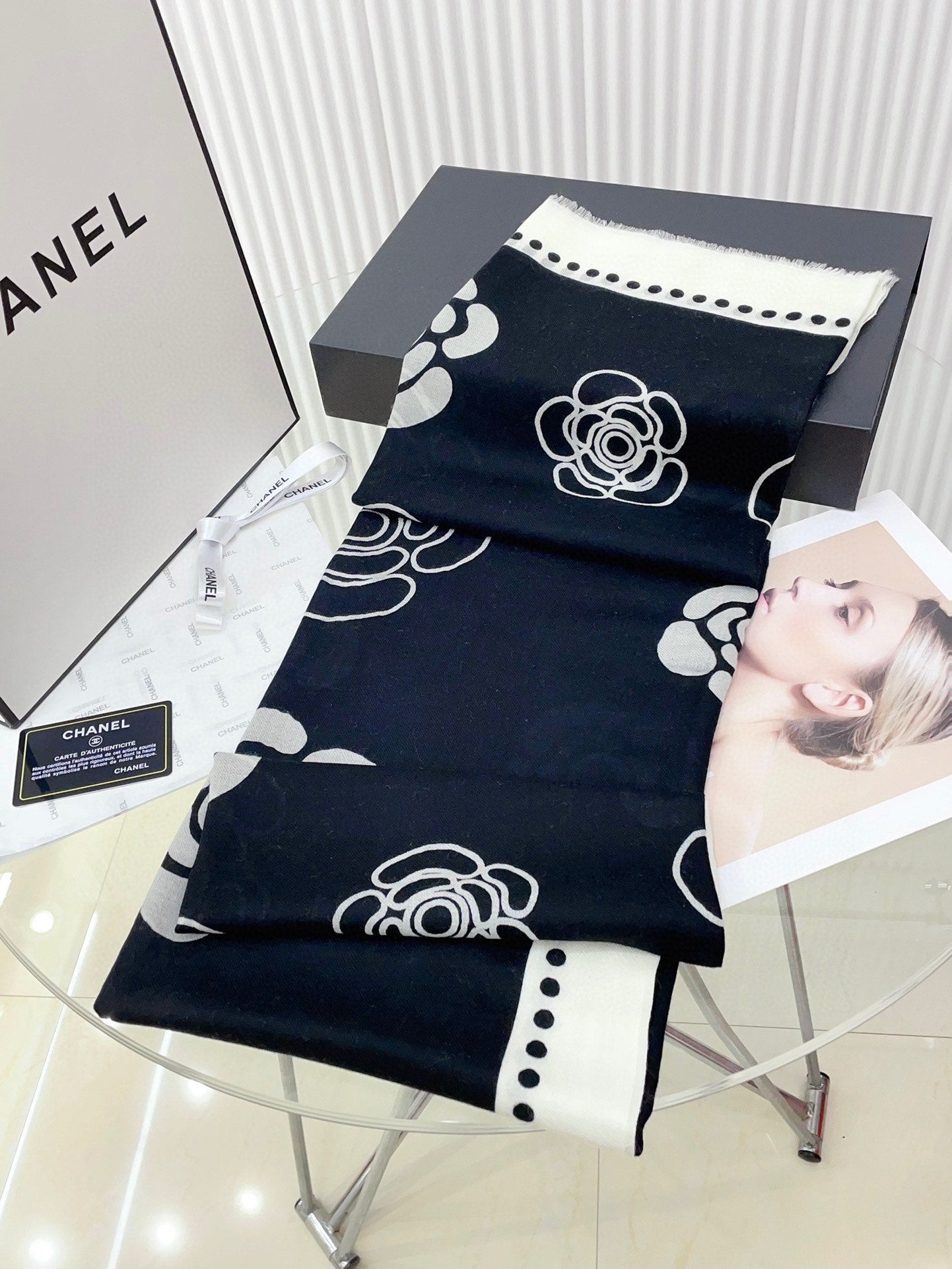 CC Scarf 190 CM In Black Mix White Cashmere 407269