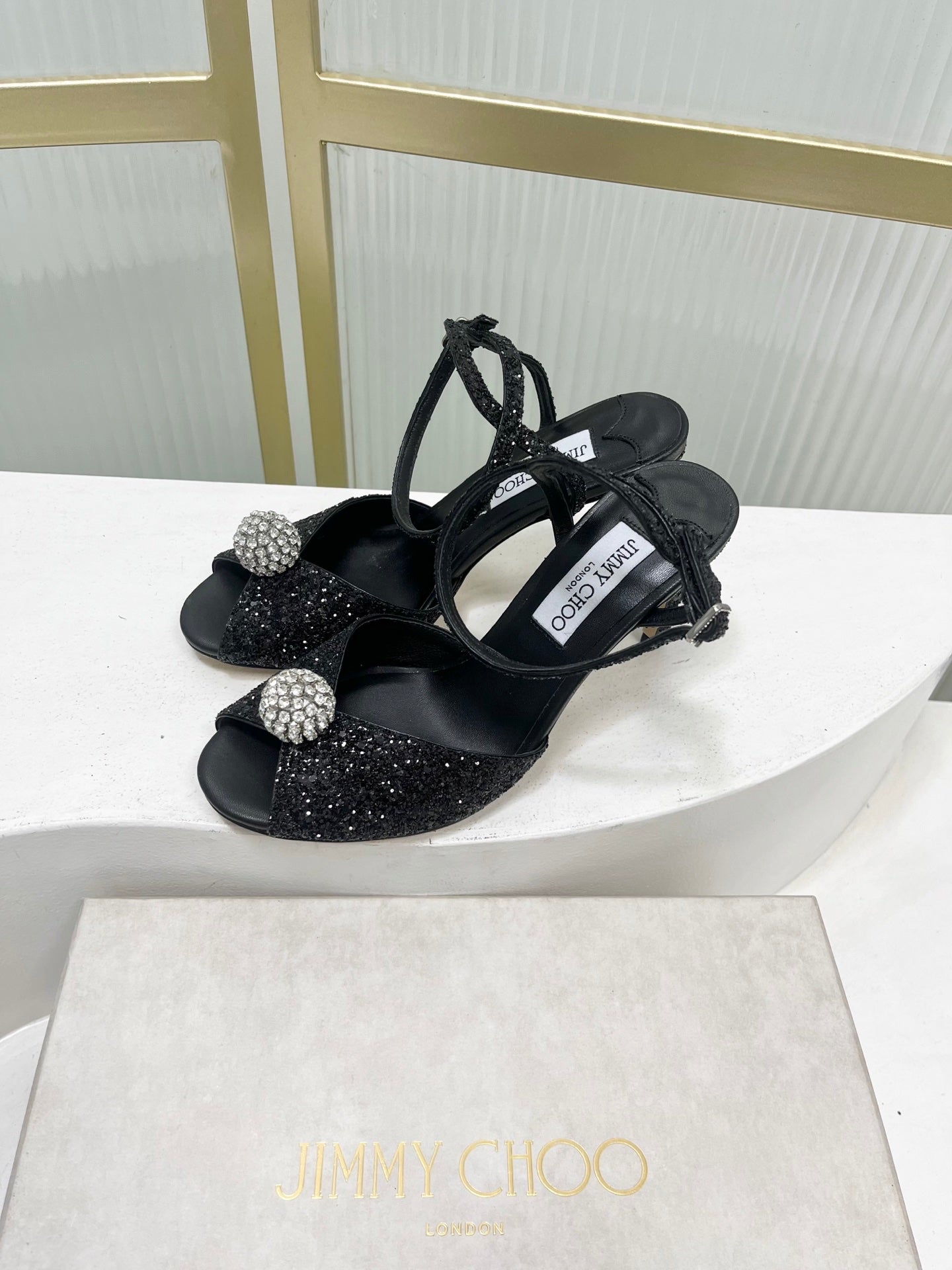 Jimmy 26s Peep-Toe High Heels 85 Black Lace Sheepskin 605975