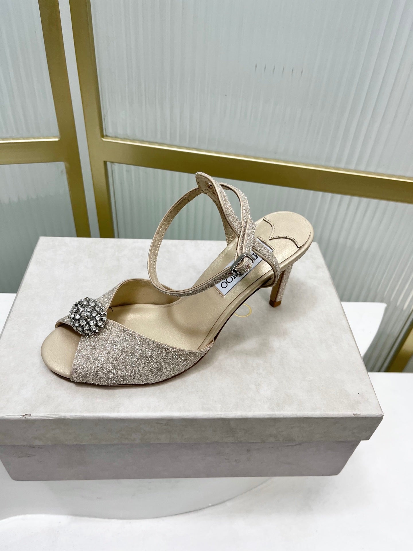 Jimmy 26s Peep-Toe High Heels 85 Beige Lace Sheepskin 605976