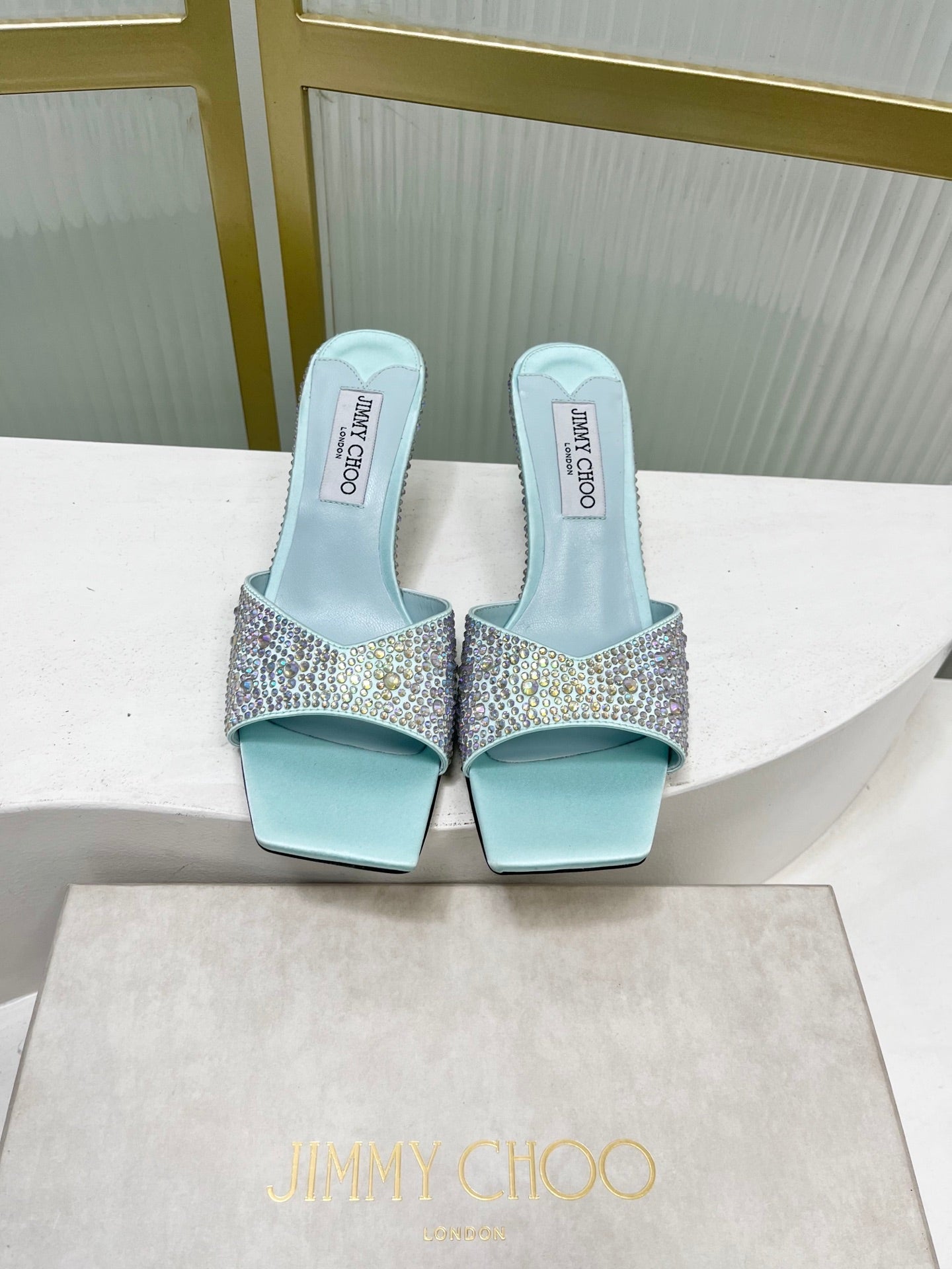 Jimmy 26s High-Heeled Slippers 65 Pastel Blue Diamond Sheepskin 605978