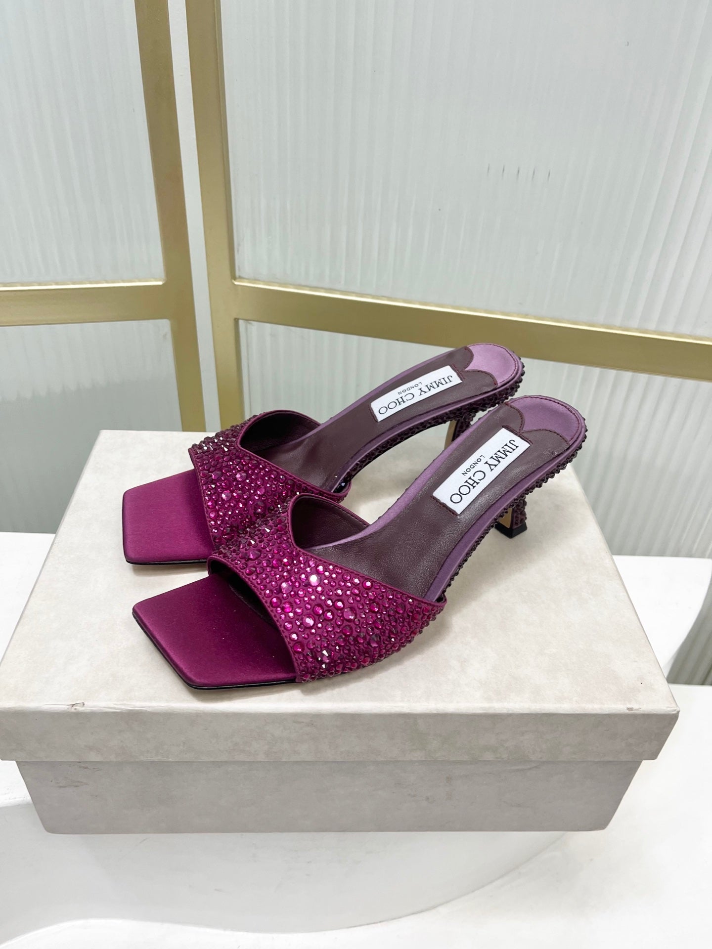 Jimmy 26s High-Heeled Slippers 65 Purple Diamond Sheepskin 605979