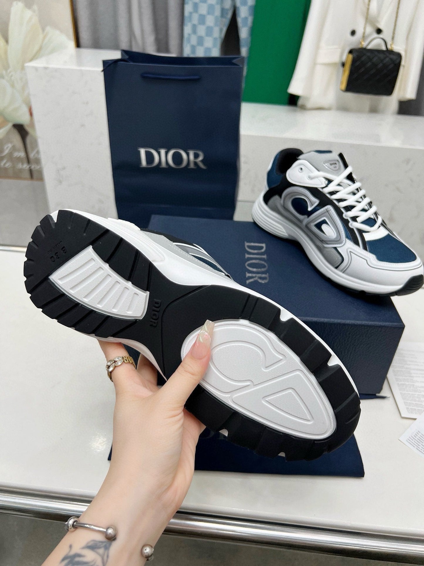 CD B30 SNEAKER AEGEAN AND WHITE MESH FABRIC