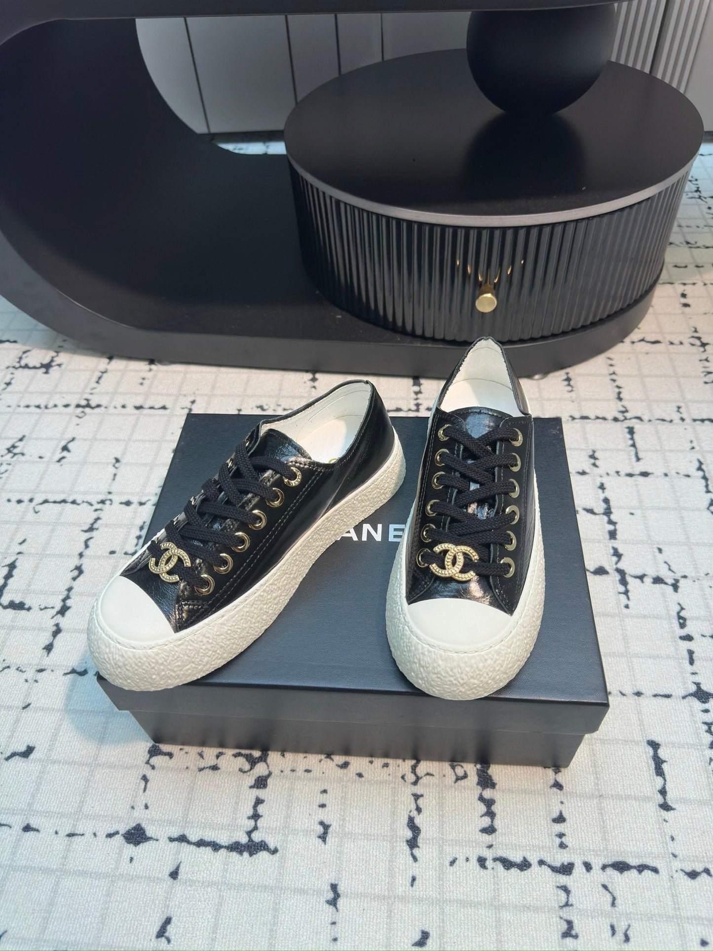 CC Low Sneaker 30mm Black Calfskin