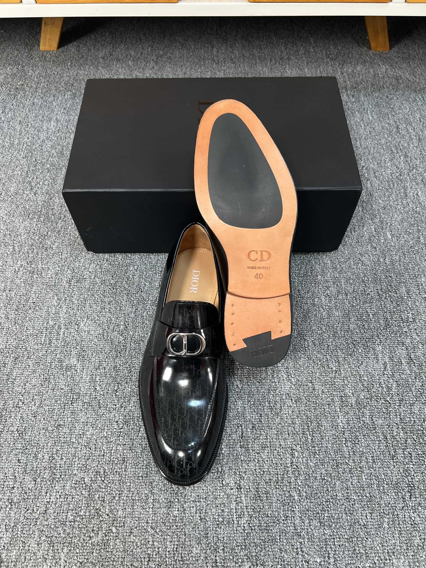 CD SYMBOL GRANVILLE LOAFER GLOSSY BLACK MONOGRAM LAMBSKIN