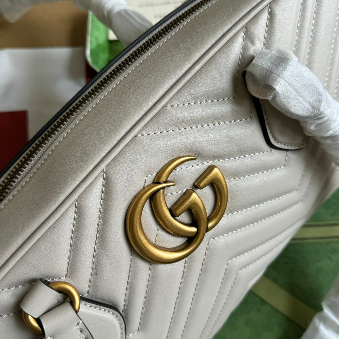 gg marmont medium top handle 35cm cream calfskin gold hardware