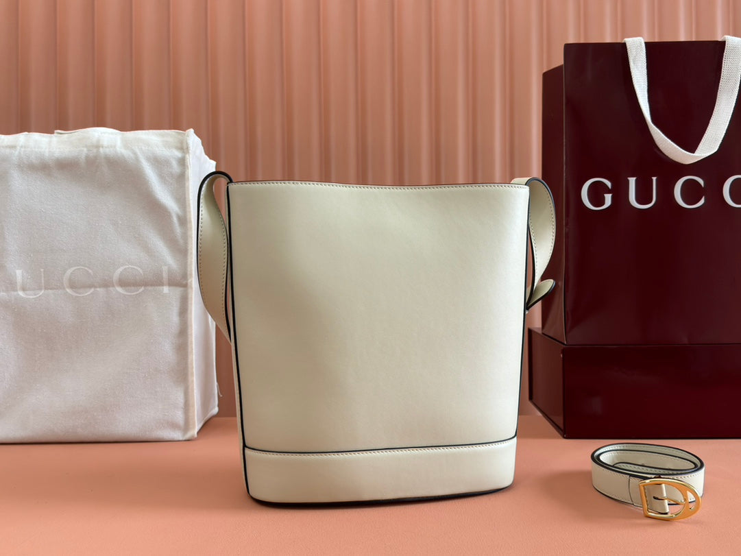 Gucci 73 Mini 27.5cm Bucket Bag White Smooth Leather 244434