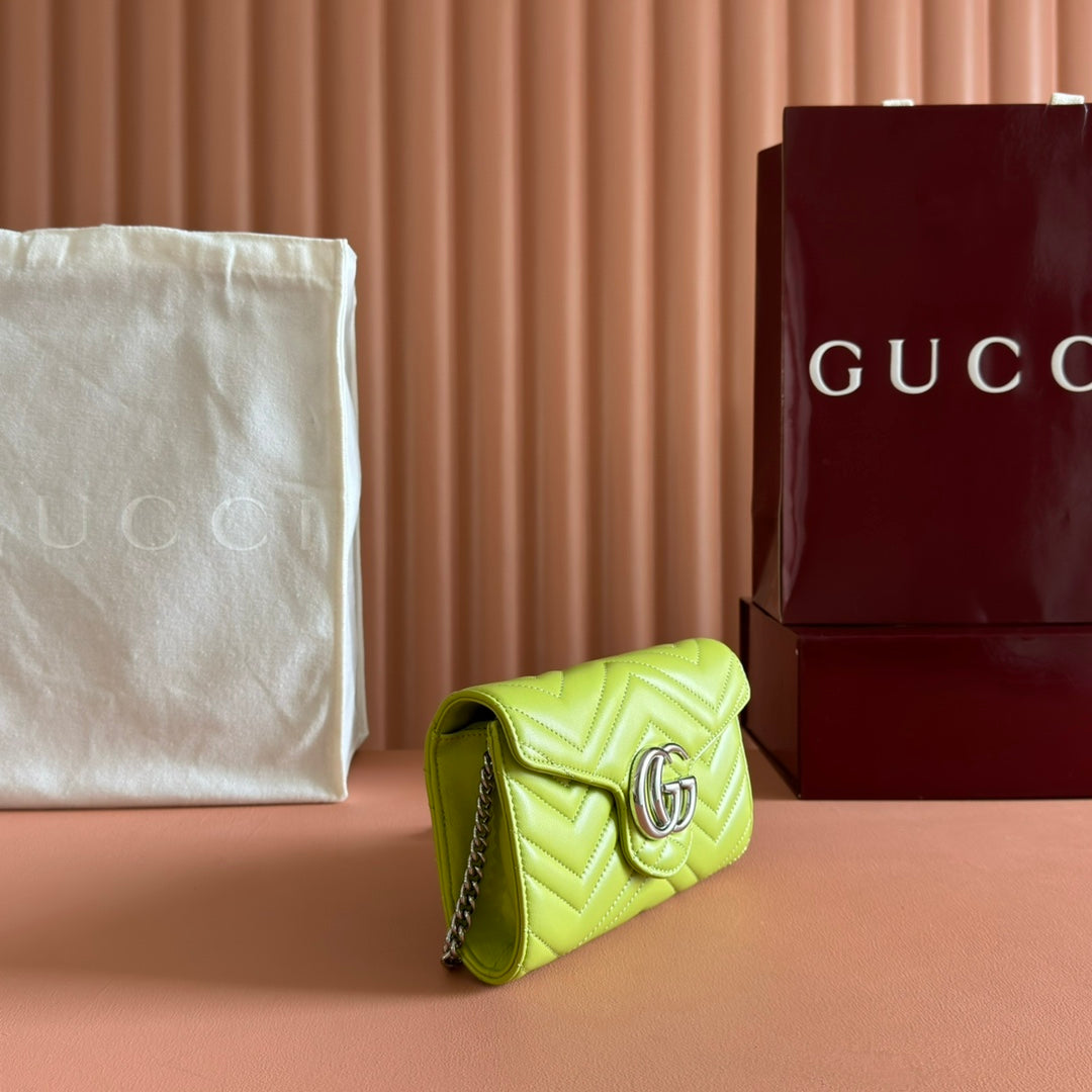 Gucci Marmont Chain Wallet Green Cowhide 254974