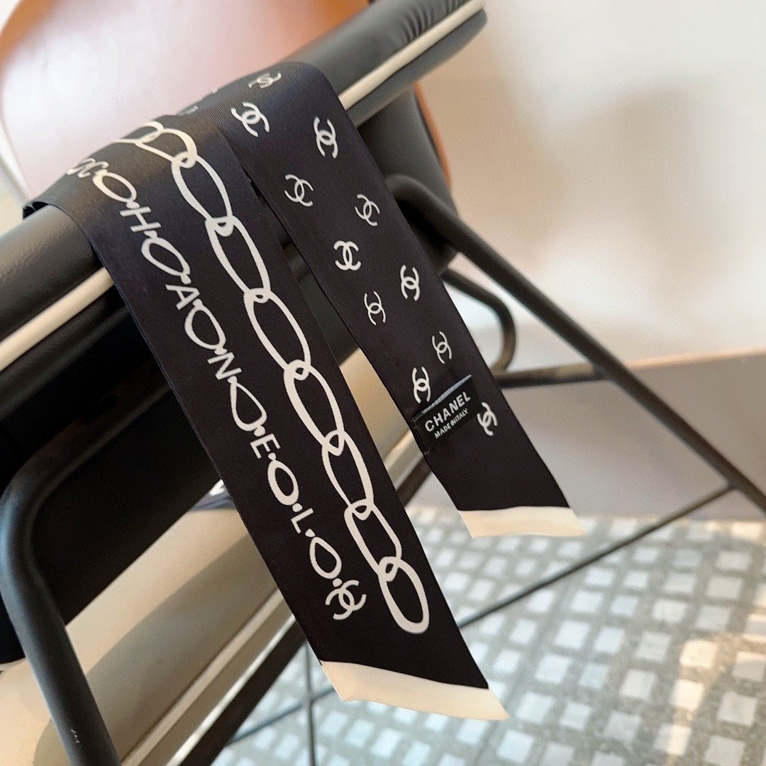 CC Slim Bandeau 120 CM In Black White Silk Twill 166318