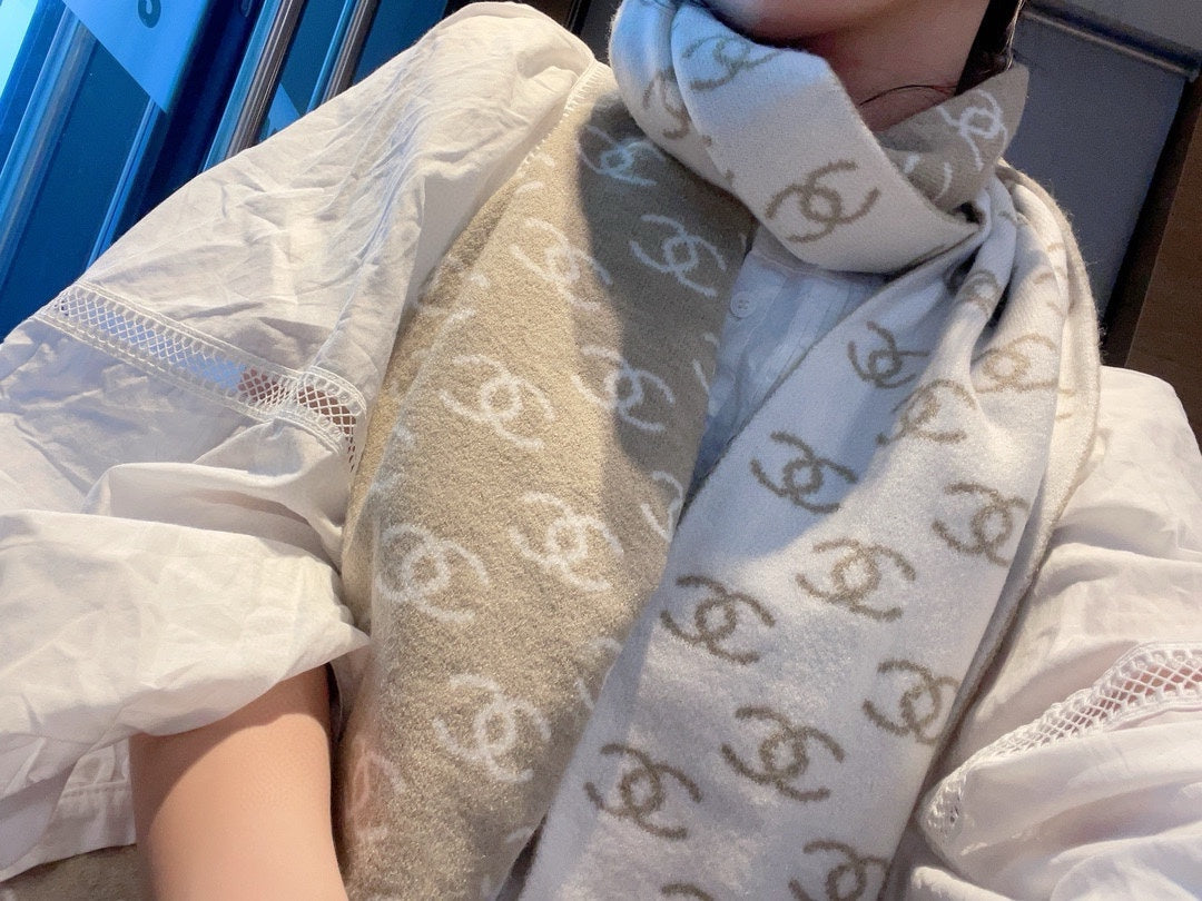CC Scarf 180 CM In Dark Beige Mix White Cashmere 382718