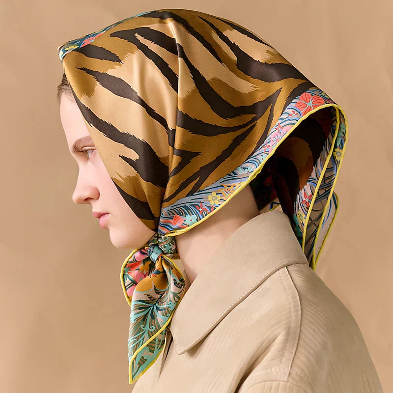 HM Tiger in Full Bloom 90 CM Beige Colorful Cashmere and Silk 293067