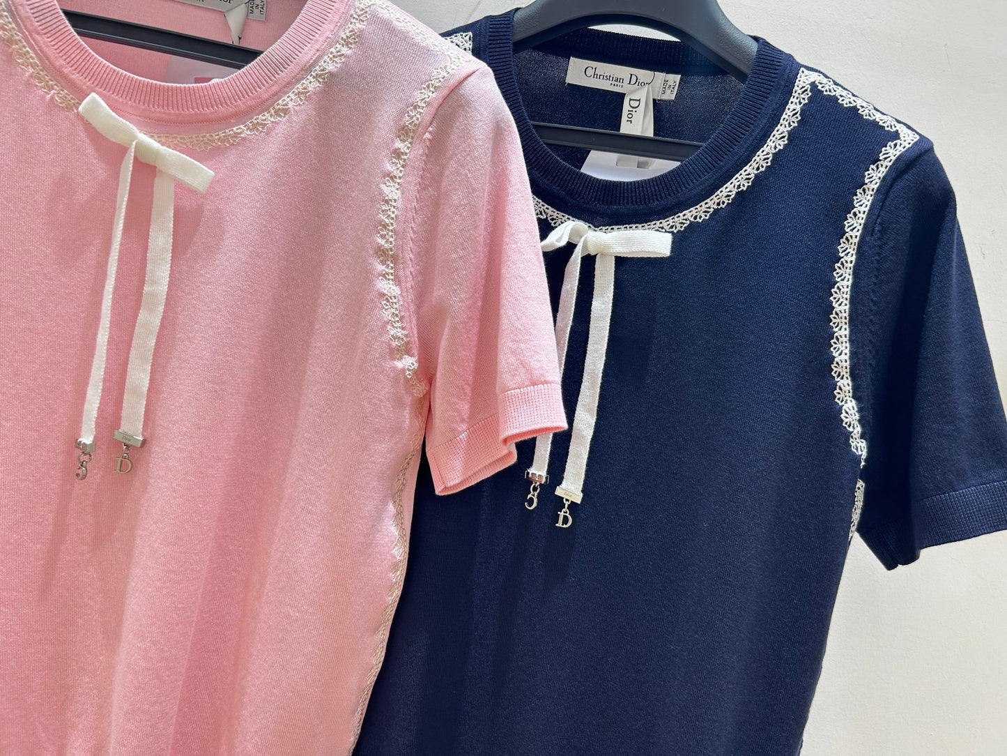 Dior 2026 Short-sleeved Top Navy Blue and Pink Tencel 392520