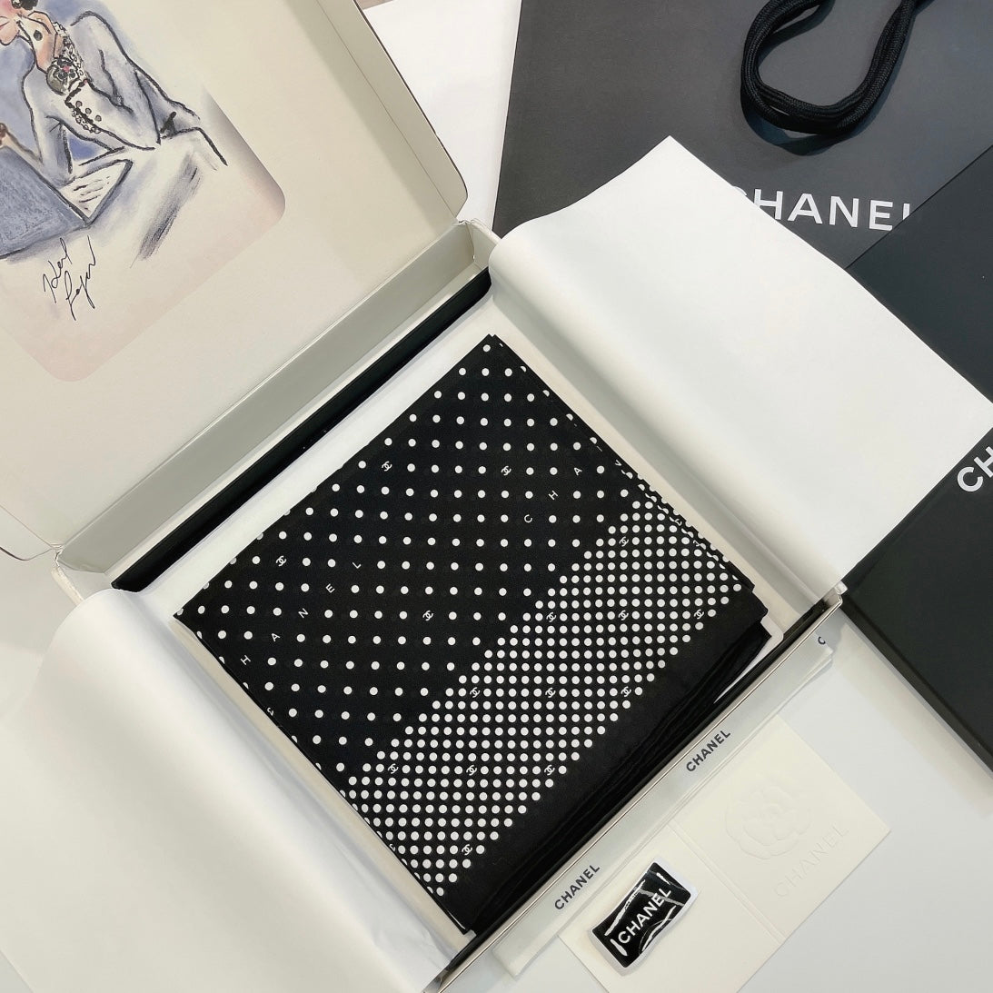 CC Square Scarf 90 CM In Black White Polka Dot 288719
