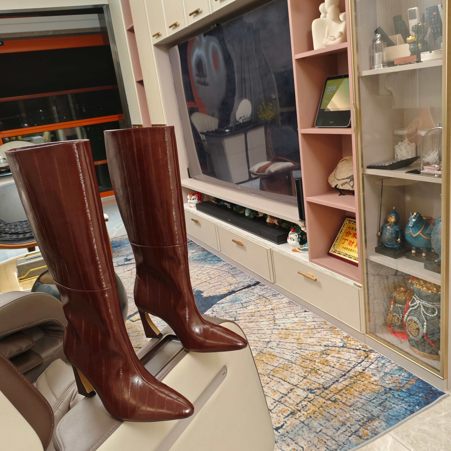 Fendi 25ss high-heeled boots reddish brown sheepskin 502719