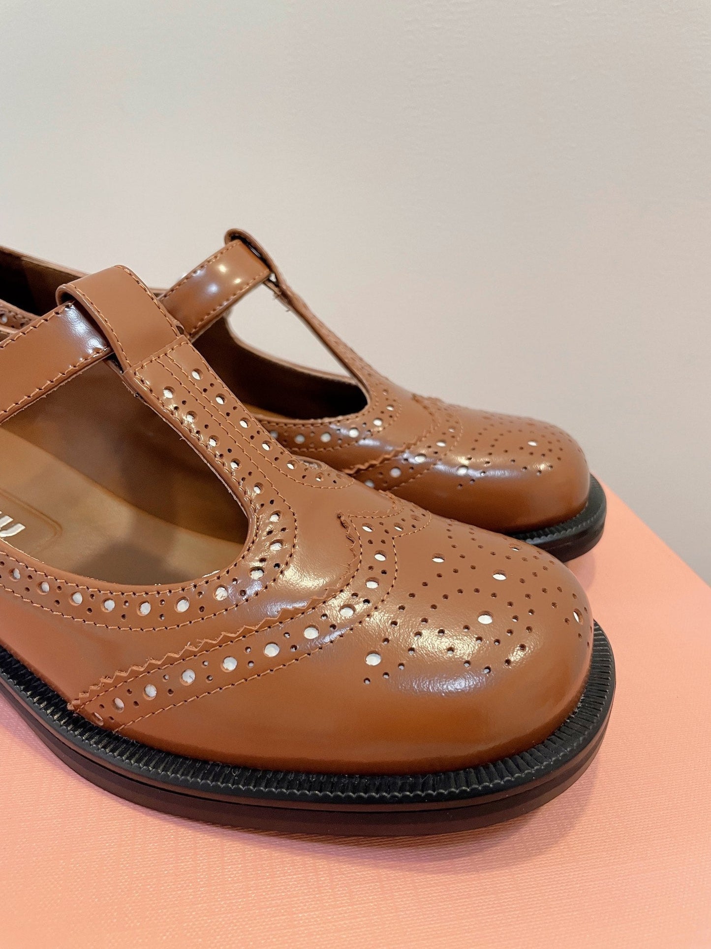 Miu Loafers T-Strap Tabacco Color Cowhide