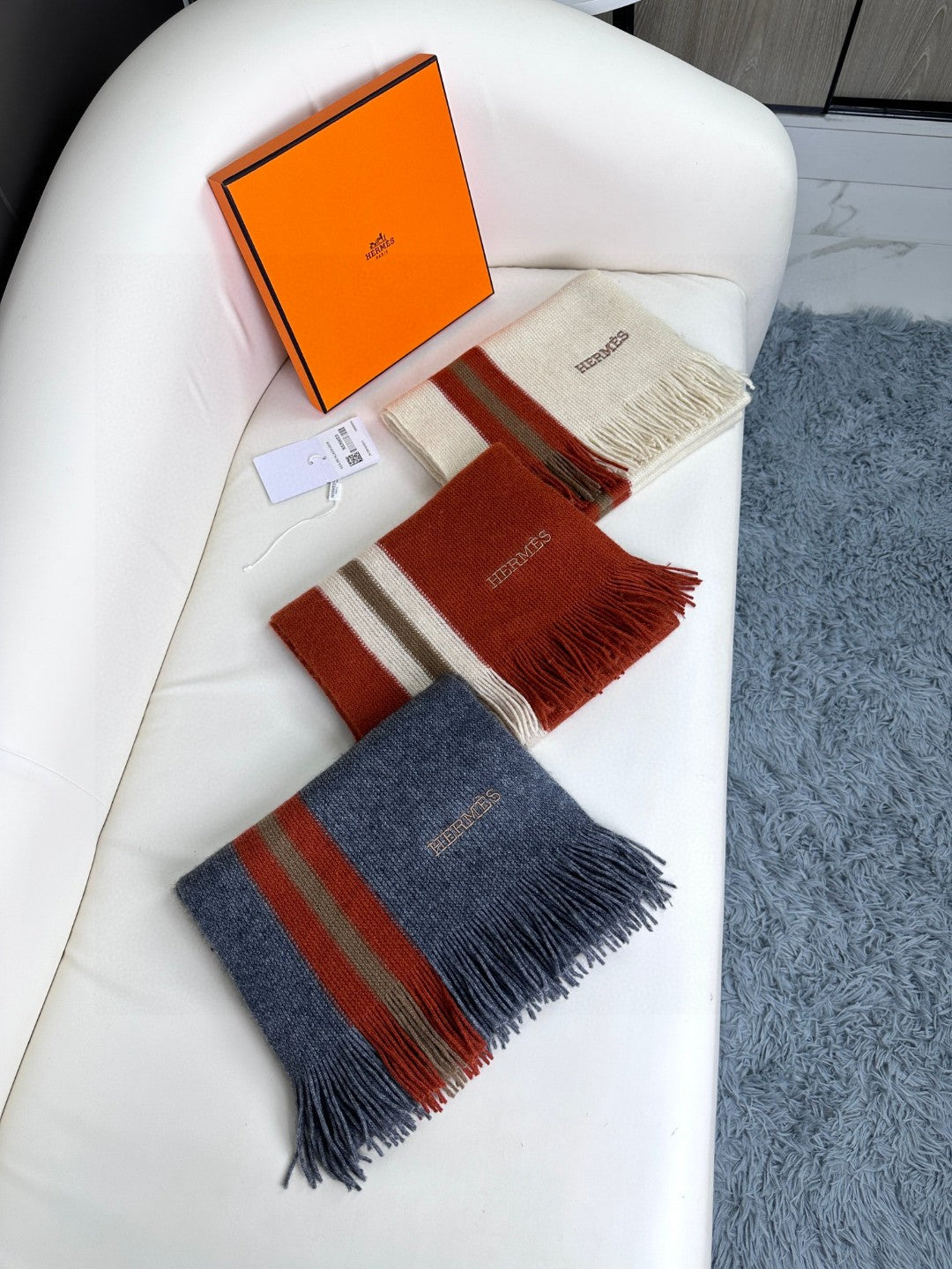 Scarf 180 CM In Red Mix White Khaki Green Cashmere 401087