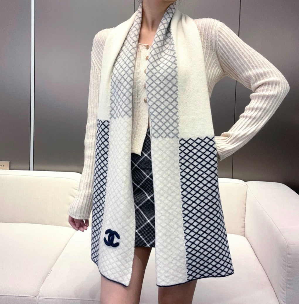 CC Scarf 190 CM In White Mix Black Cashmere 408543